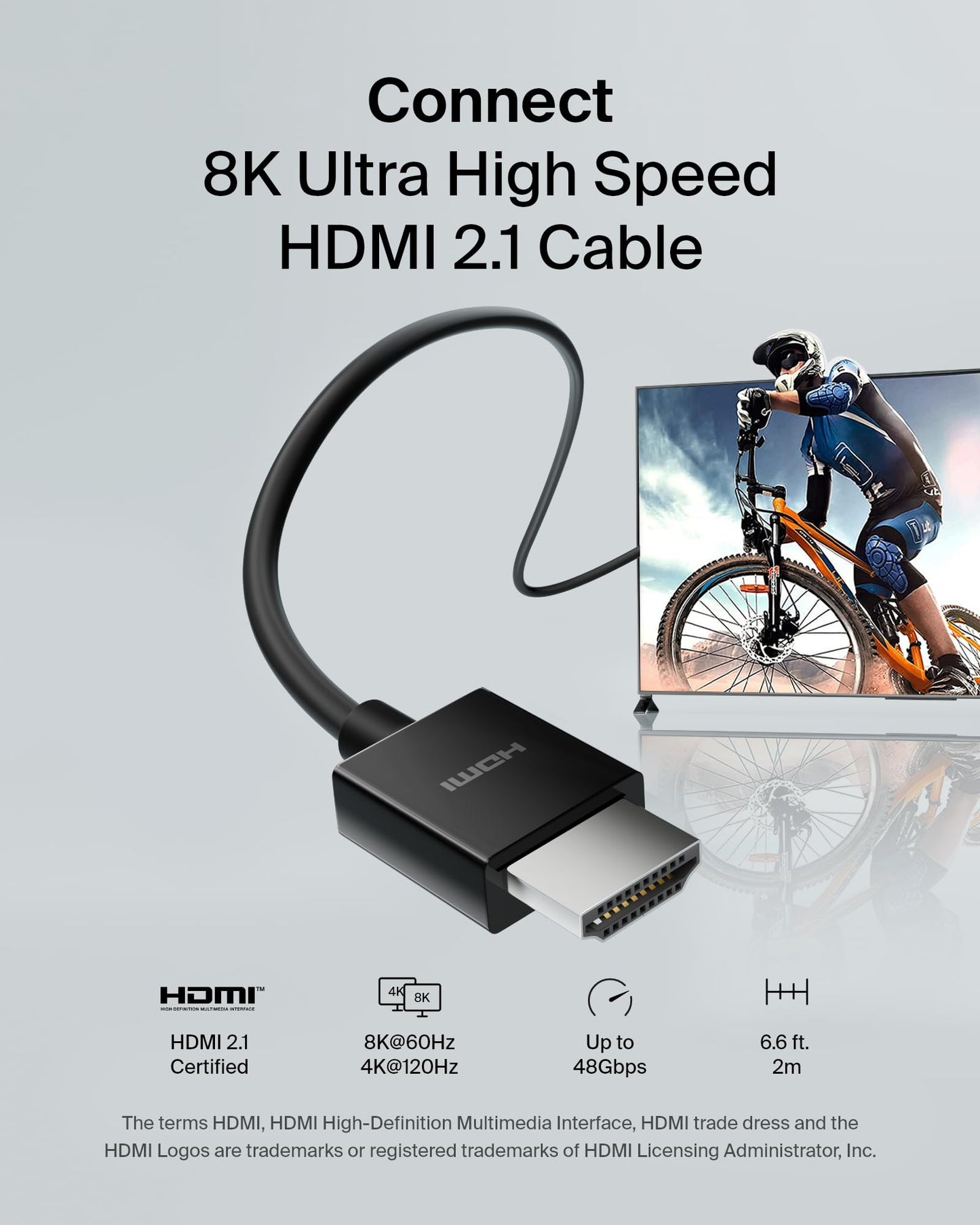 Belkin Ultra HD HDMI 2.1 Cable 6.6ft/2M, 4K Ultra High Speed HDMI Cable, 48Gbps HDMI 2.1 Cord, Dolby Vision HDR & 8K @60Hz, 10K Streaming - Compatible