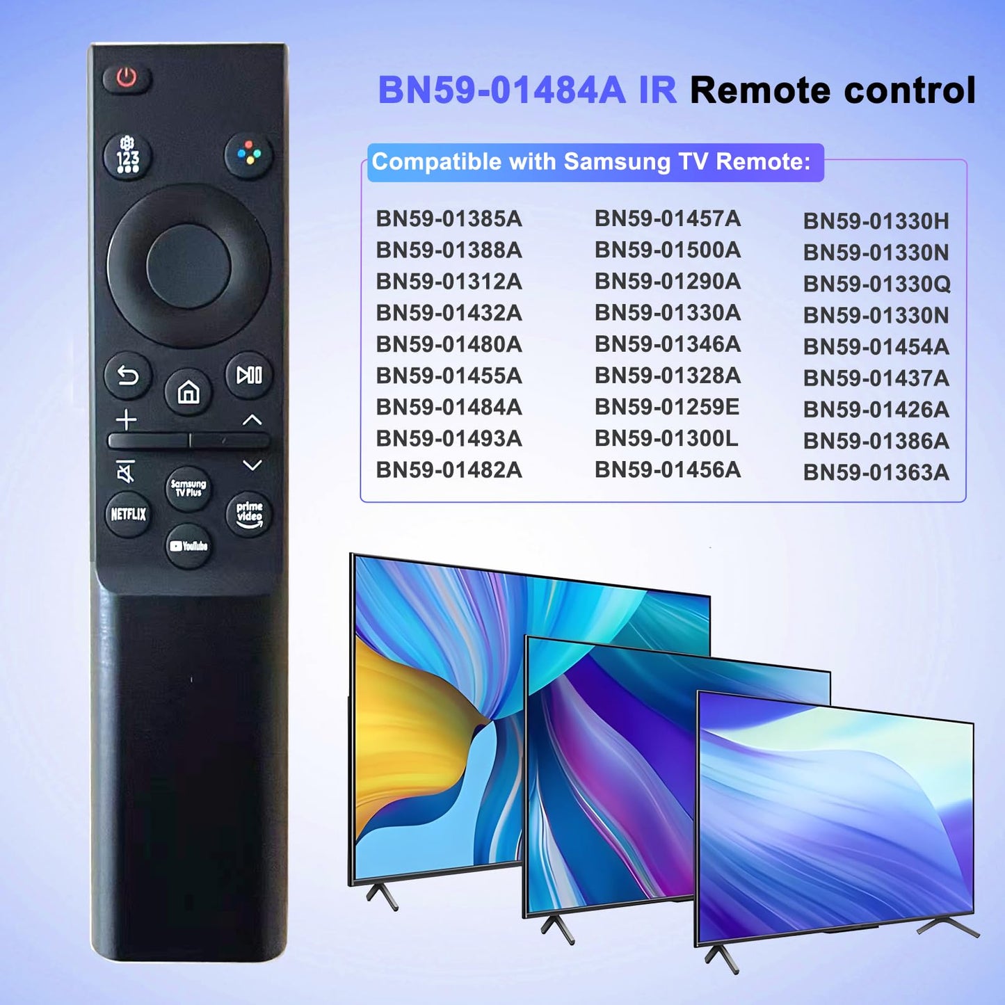 (Pack of 2) Replacement Remote for Samsung TV BN59-01484A, IR Infrared Control with Netflix YouTube Prime Video Buttons, Compatible with Samsung