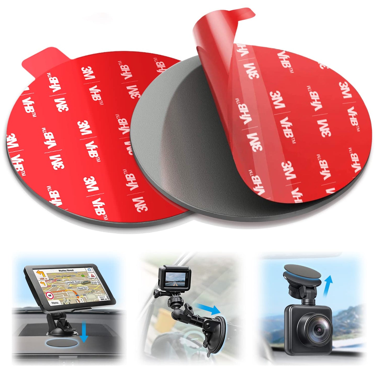 volport Sticky Adhesive for Dash Cam Suction Cup Mount, 90mm Circle Heat Resistant Double Sided Extra Strong Mounting Tape Pad Replacement for Car