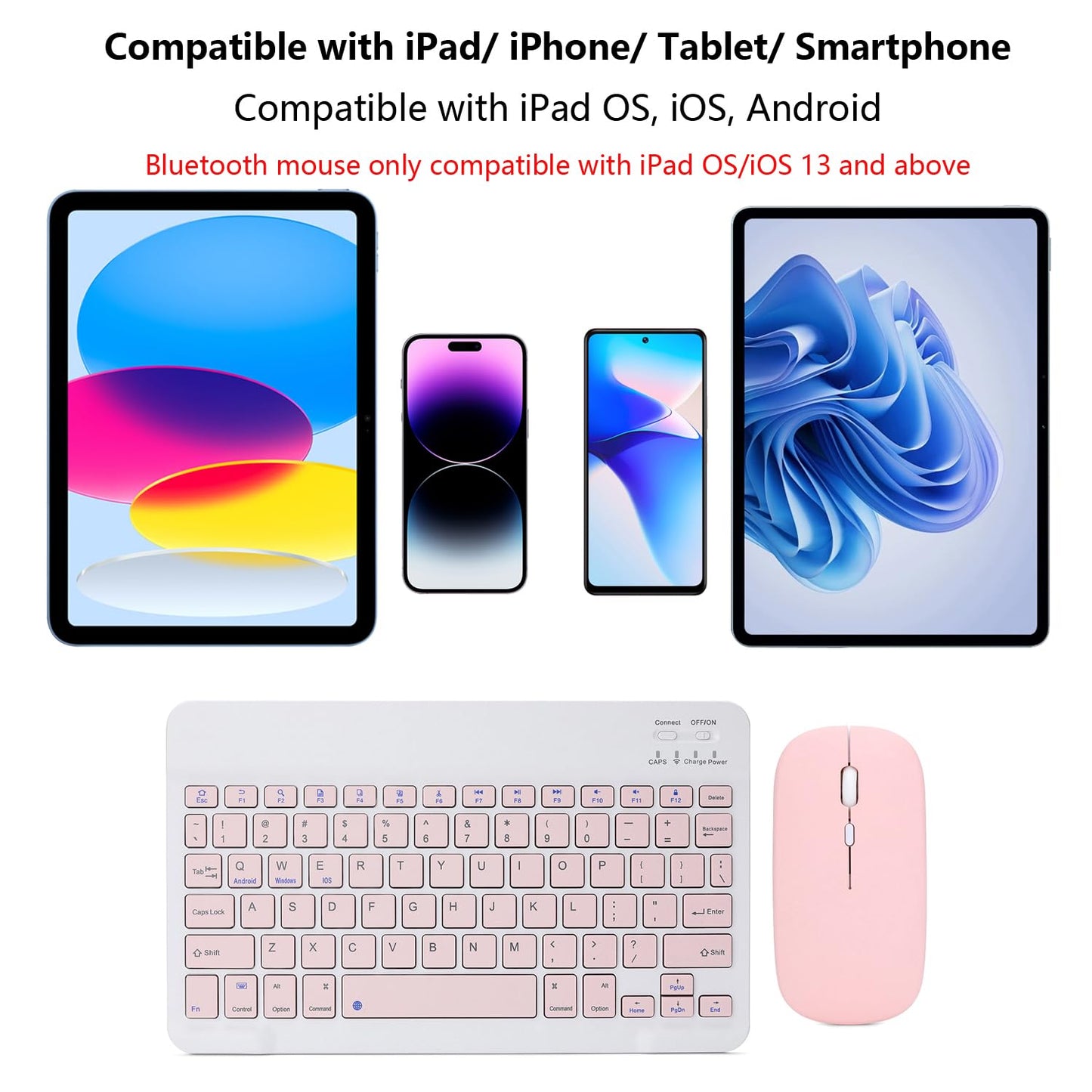 Rechargeable Bluetooth Keyboard and Mouse Combo for iPad, Ultra-Slim Portable Wireless Mouse Keyboard for iPad Pro Air Mini iPhone Samsung Tablet Cell