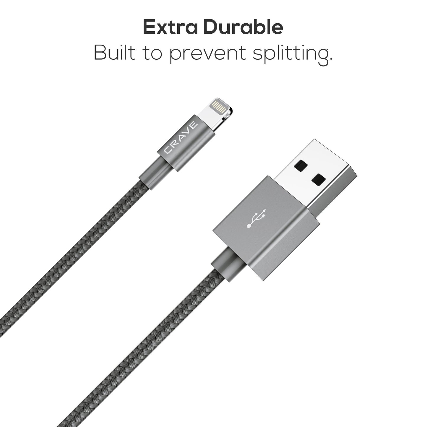 Apple MFI Certified Lightning to USB Cable - Crave Premium Nylon Braided Cable 4 FT - Slate