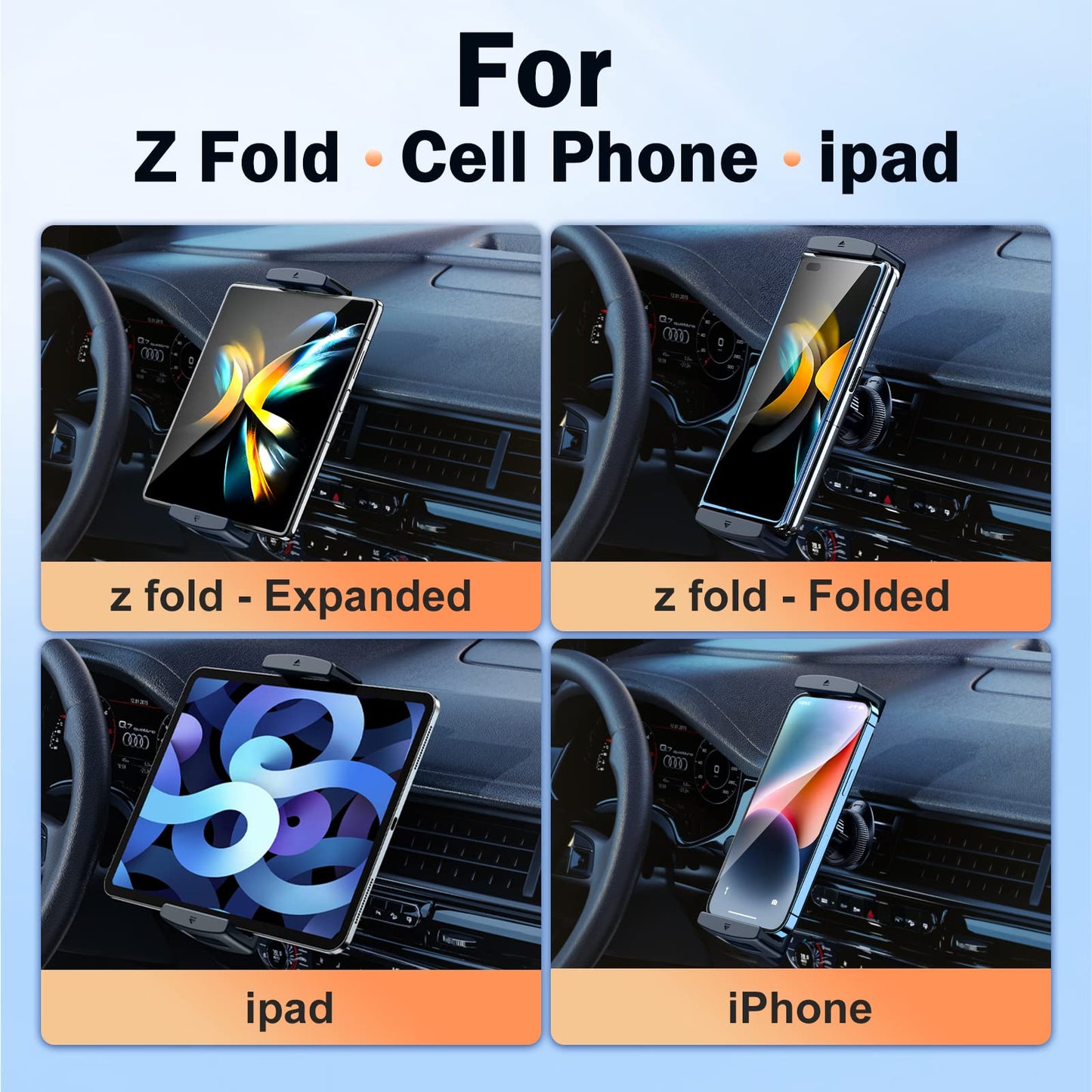 xuenair iPad mini Car Mount, [360° Rotatable& Firmly Grip & Never Fall Off] Air Vent Tablet Mount for Car, Z Fold 6 Accessories for iPad Pro Air Mini