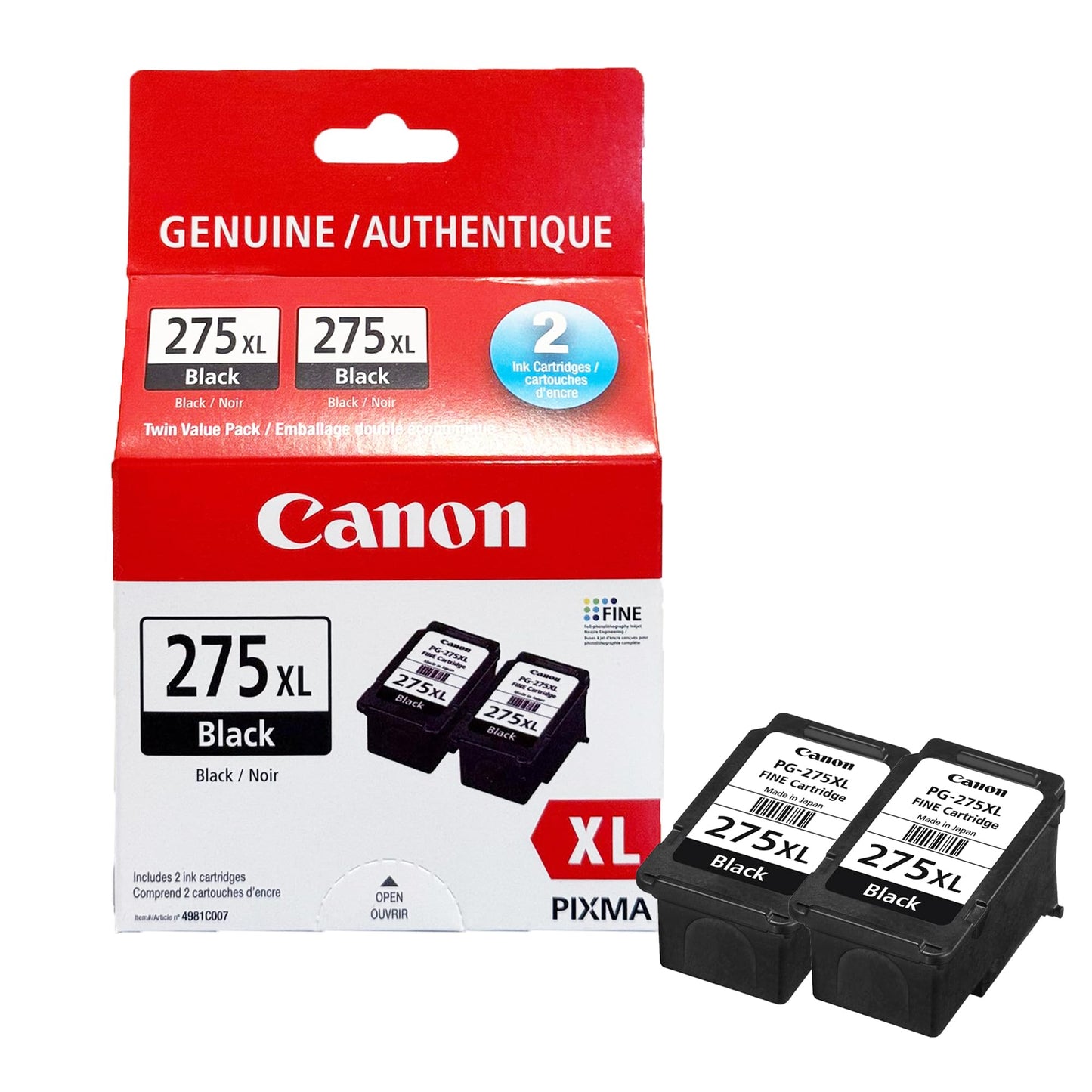 Canon Genuine Ink Cartridges PG-275XL Black Twin Pack (2 Count), High-Yield Original Canon Printer Ink, for PIXMA TR4720 / TS3720 / TS3520 Series