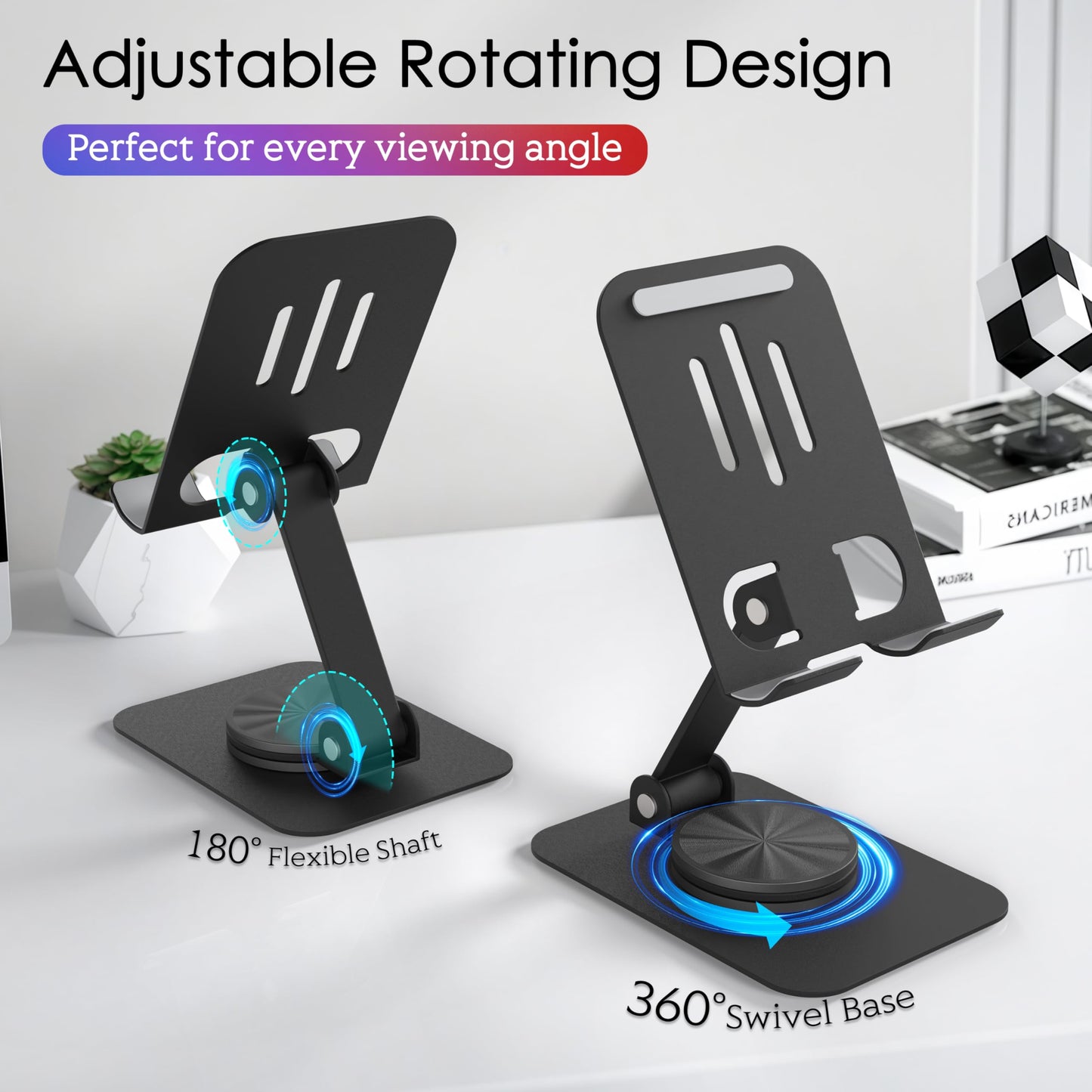 HZZADZXW Metal Cell Phone Stand for Desk, Multi-Angel Adjustable 360° Rotation Non-Slip and Foldable Mobile Phone Stand, Compatible with iPhone 17 16