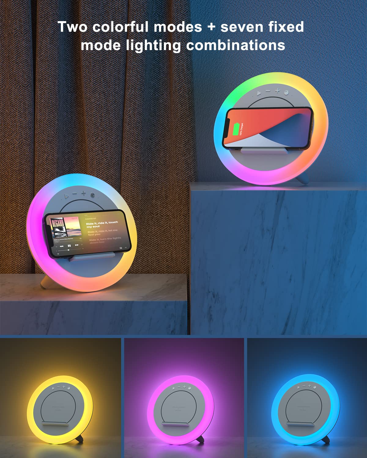 SIDVAR Bluetooth Speaker Night Lightsr,Wireless Charging Modern Speaker,Best Teenage Birthday Gift Ideas Tween Girls Gifts?10W Wireless Charging?