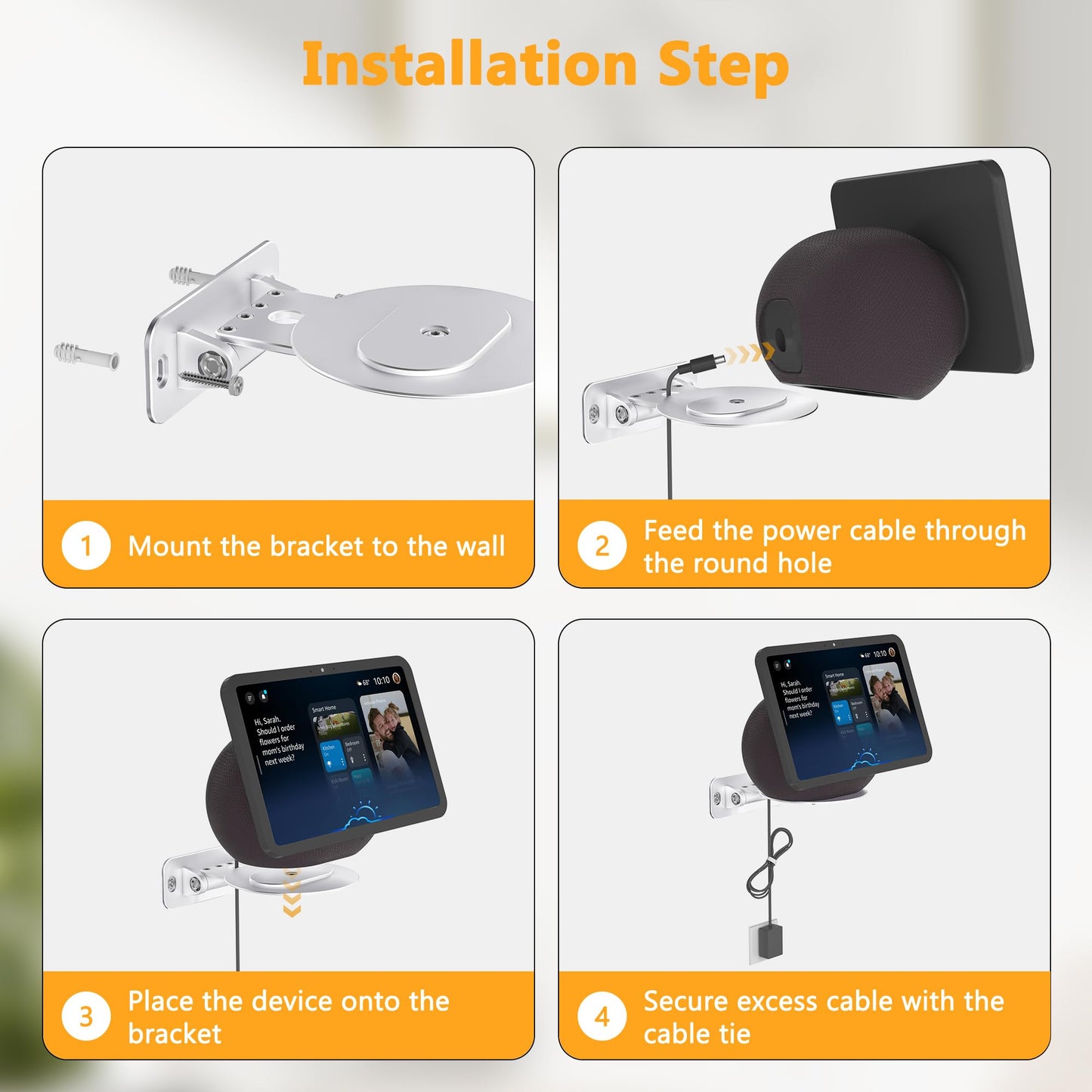 Laivli Wall Mount Compatible with Echo Show 8 4th Gen and Echo Show 11 2025, Space-Saving Aluminum Wall Holder, Horizontal Swivel & Up-Down Tilt, Easy