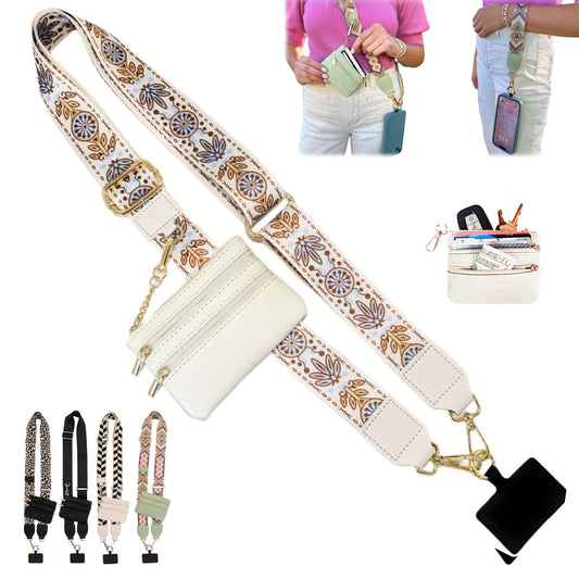 DANONI Clip and Go Strap for Phone with Wallebt Crossody,Phone Strap with Zippered Pouch,Adjustable Phone Strap Crossbody (Beige 1pc)