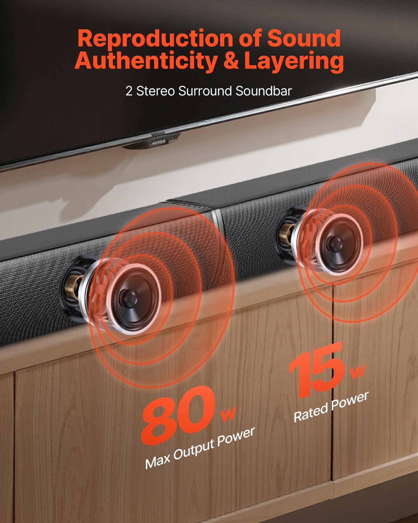 VEVOR Sound Bar for Smart TV, 2.0 Channel, 32-Inch 2 in 1 Detachable Soundbar TV Speakers, with Bluetooth HDMI AUX USB Connection, Remote Control, 80W