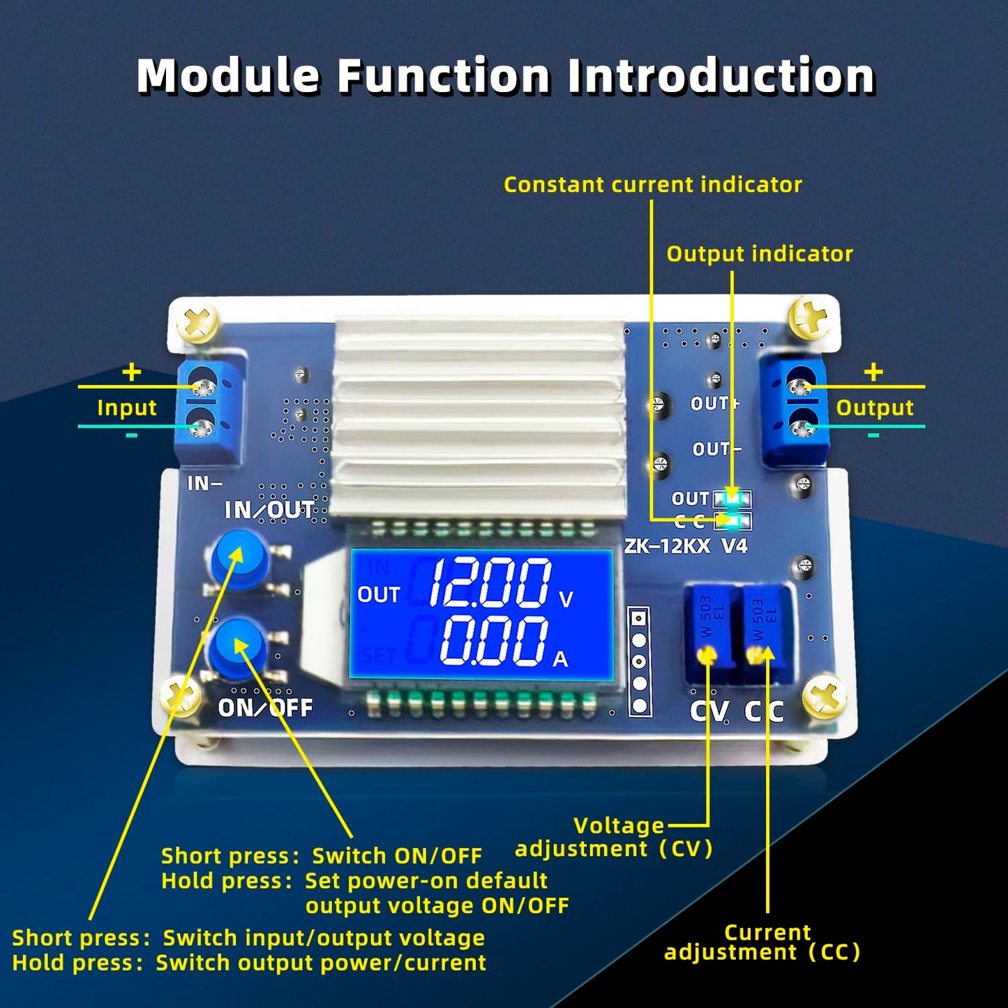DaFuRui DC Buck Converter, 1Pack 5.3V-32V to 1.2V-32V 12A Adjustable Power Supply with LCD Display Volt Transformer Reducer