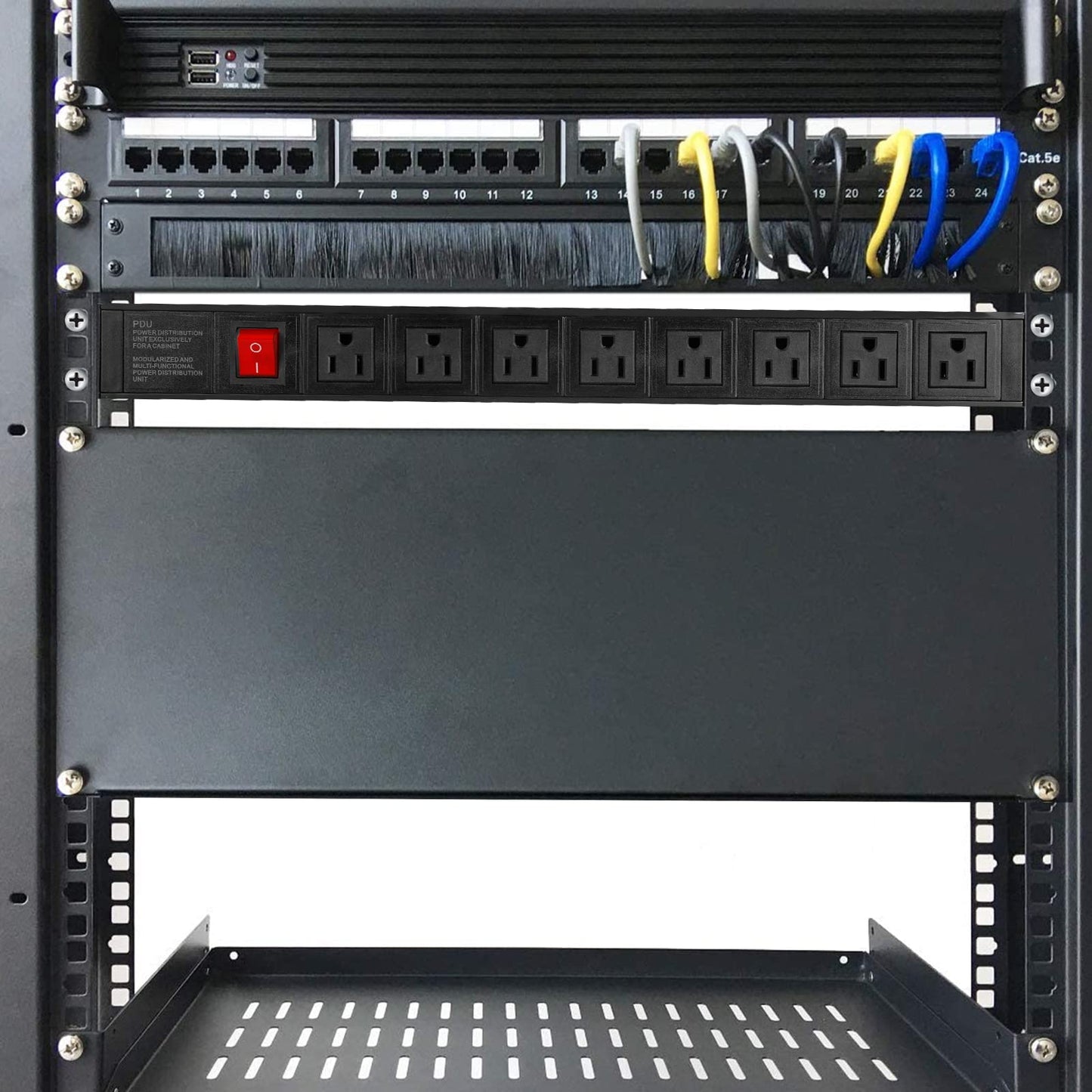 BTU Power Strip Surge Protector Rack-Mount PDU, 8 Right Angle Outlets Wide-Spaced, Mountable Power Strip Heavy Duty for Server Racks, Commercial