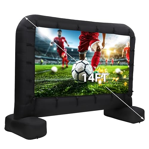 Hipicute 14Ft Inflatable Projector Screen, Outdoor Movie Screen Support with Quiet Air Blower and Storage Bag Support Front and Rear Projection