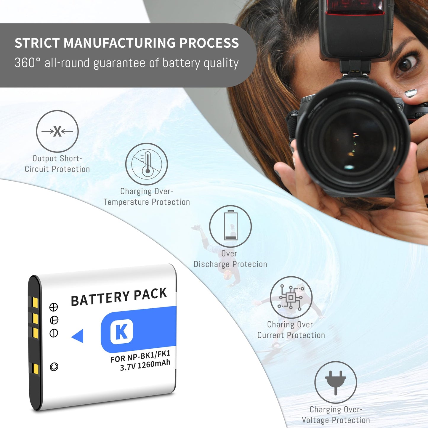 2-Pack NP-BK1 NP-FK1 Battery +Quick LCD Charger Compatible for Sony NP-BK1,Cybershot DSC-W180, DSC-W190, DSC-W370, DSC-S750, DSC-S780, DSC-S950
