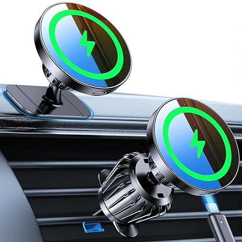 Kaistyle for MagSafe Car Mount Charger?Stronger Magnets?Magnetic Wireless Car Charger with Dashboard Pad Mounting Phone Holders for Your Car