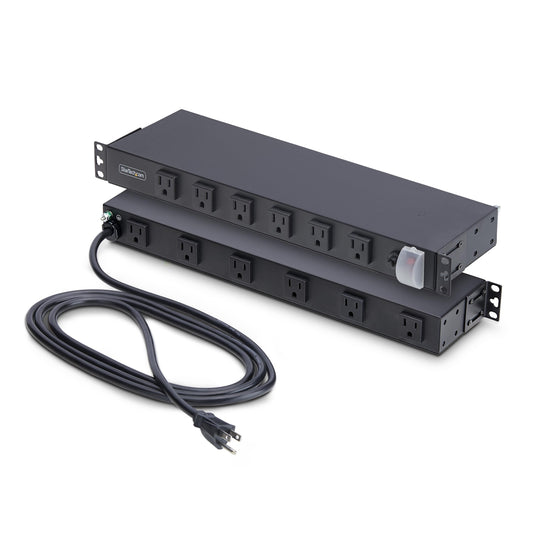 StarTech.com 12-Outlet Rackmount PDU, 1U Server Power Strip, Wide-Spaced Right-Angle Ports, Mounted Power Distribution Unit