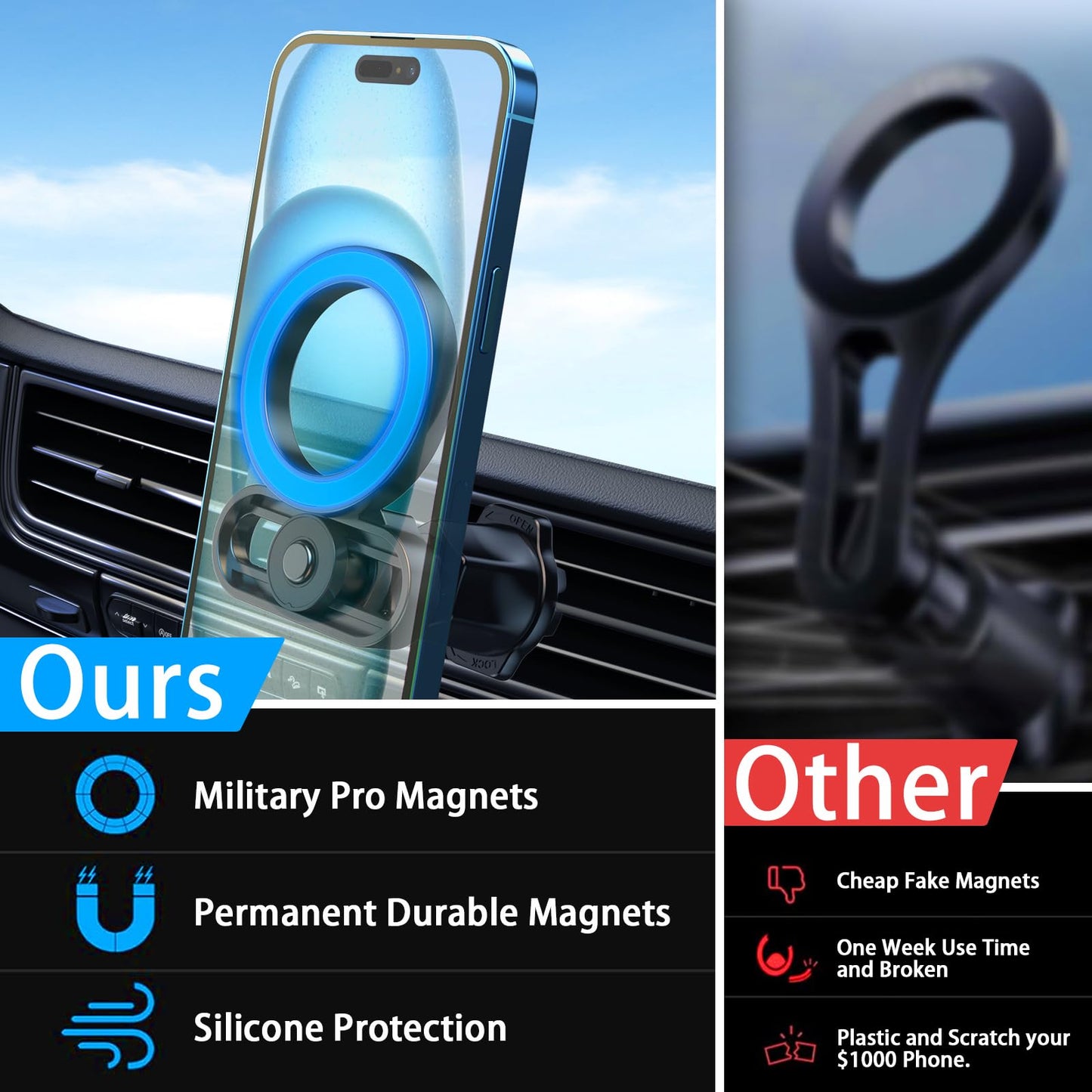 Mag safe Car Mount, Phone Holders for Your Car, [Strongest Magnets][Unlimited Angles]Magnetic Car Phone Holder Vent, Car Accessories for iPhone 16 15