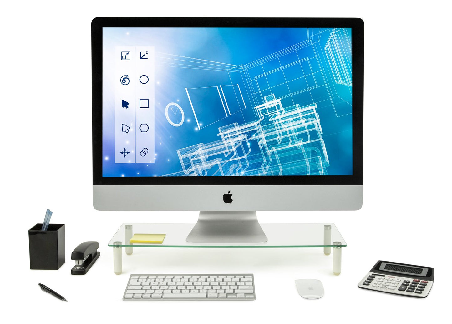 Mount-It! Glass Desktop Monitor Stand Riser | Raised Laptop Stand Organizer | 22 Inches Wide Clear Tempered Glass | Computer Screen TV and Office Desk