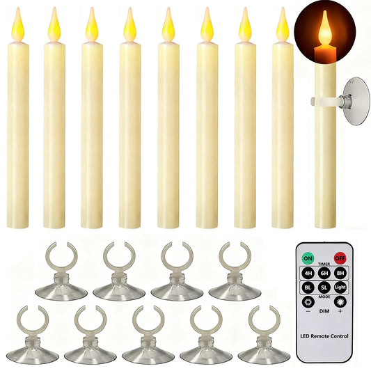 ABMTech Christmas Window Candles with Timer Remote, Flameless Candles with Suction Cup and Magnetic Base Battery Operated Flickering Taper Candle