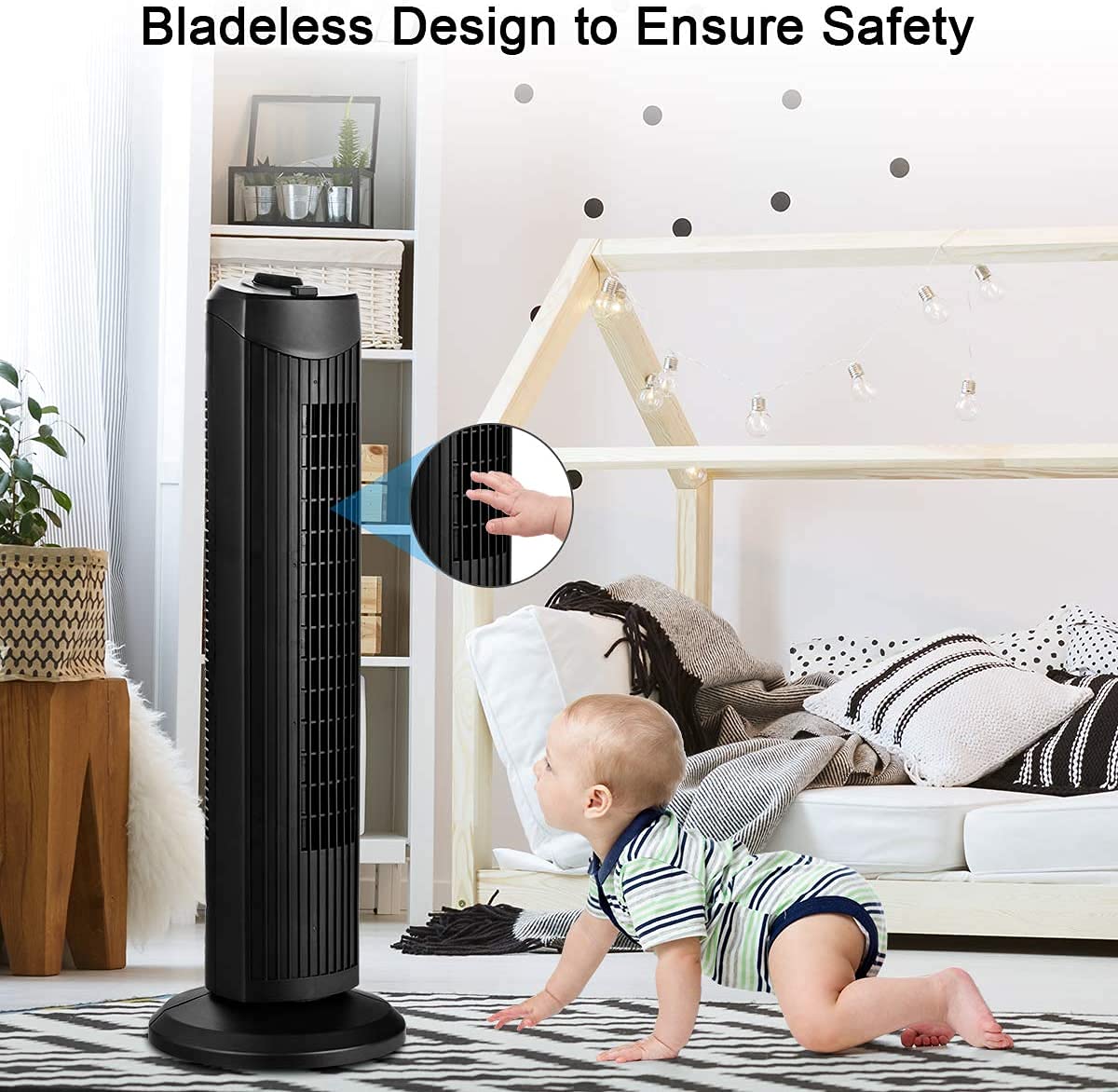 FANTASK Tower Fan, 28 Inch Quiet Oscillating Fan, 3 Wind Speeds & Modes, Bladeless Standing Cooling Fan, Air Circulator Fan for Home Office Kitchen