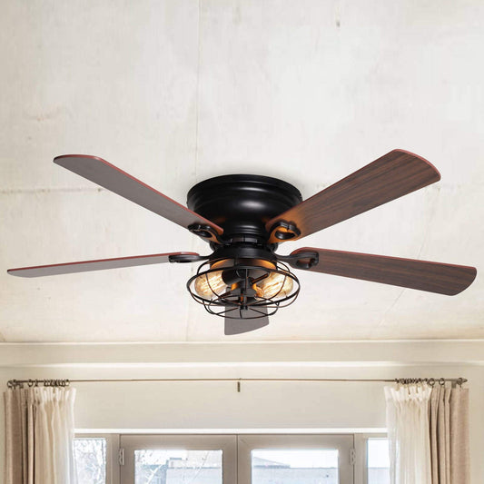Unknown1 48" Low Profile Metal 5-Blade Ceiling Fan with Remote Black Rustic Wood Blades Included