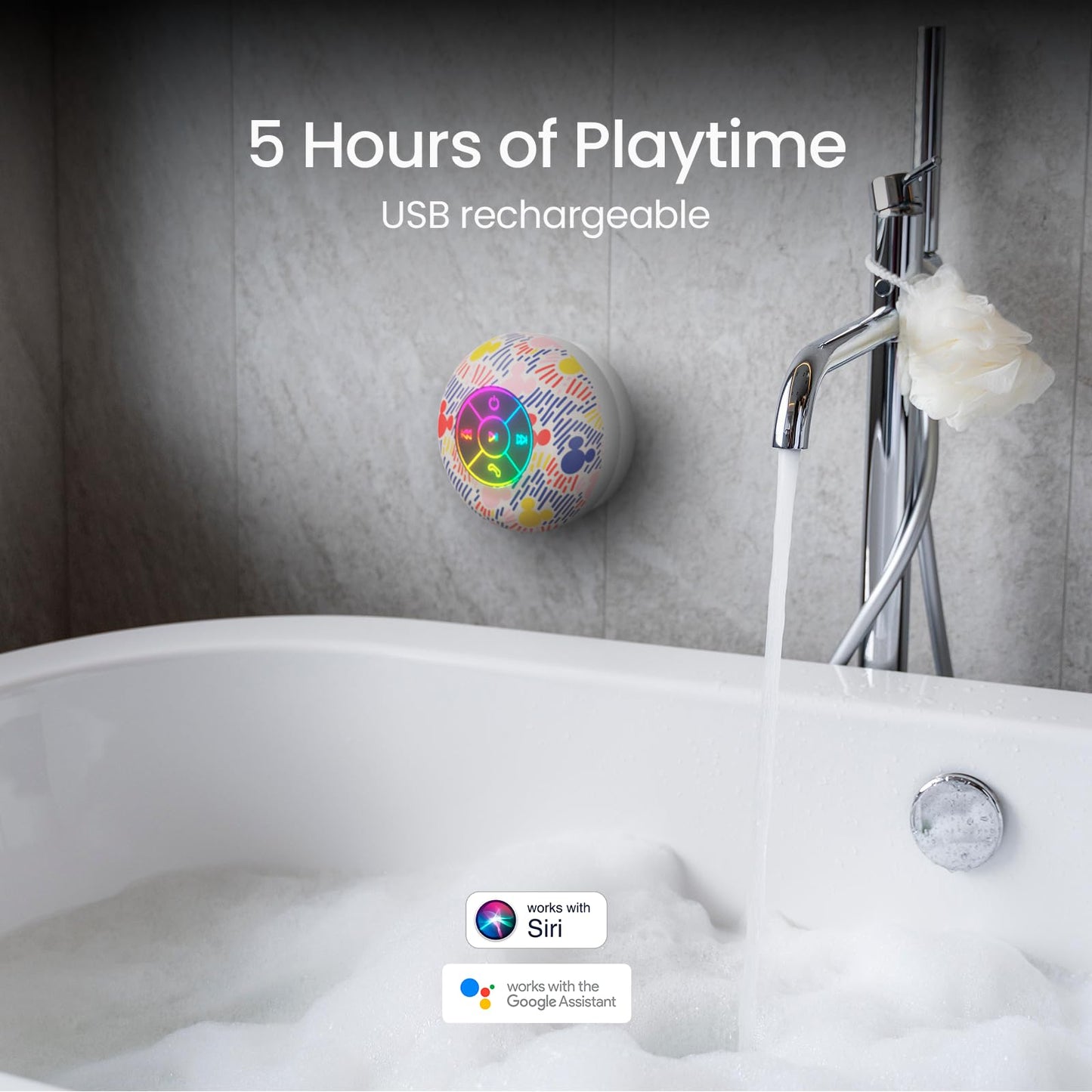 Disney Mickey Mouse and Friends LED Bluetooth Shower Speaker - Splashproof Speaker with Touch Controls + 5 HR Playtime - Mickey Mouse Gifts for Women