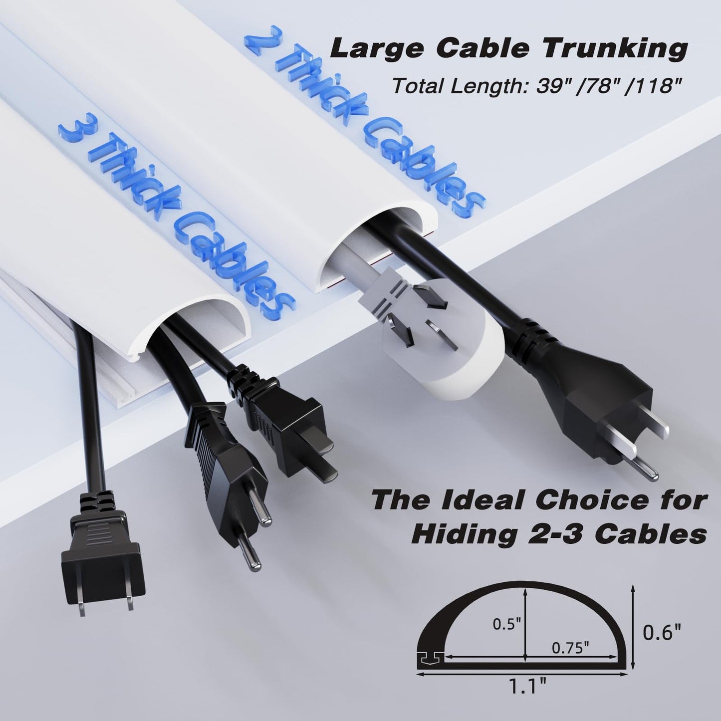 39" Silicone Cord Hider for 2-3 Cords,Flexible Side-Opening Self-Adhesive Cord Covers for Wires on Wall Mount TV,Easier Setup for Home Office Cable