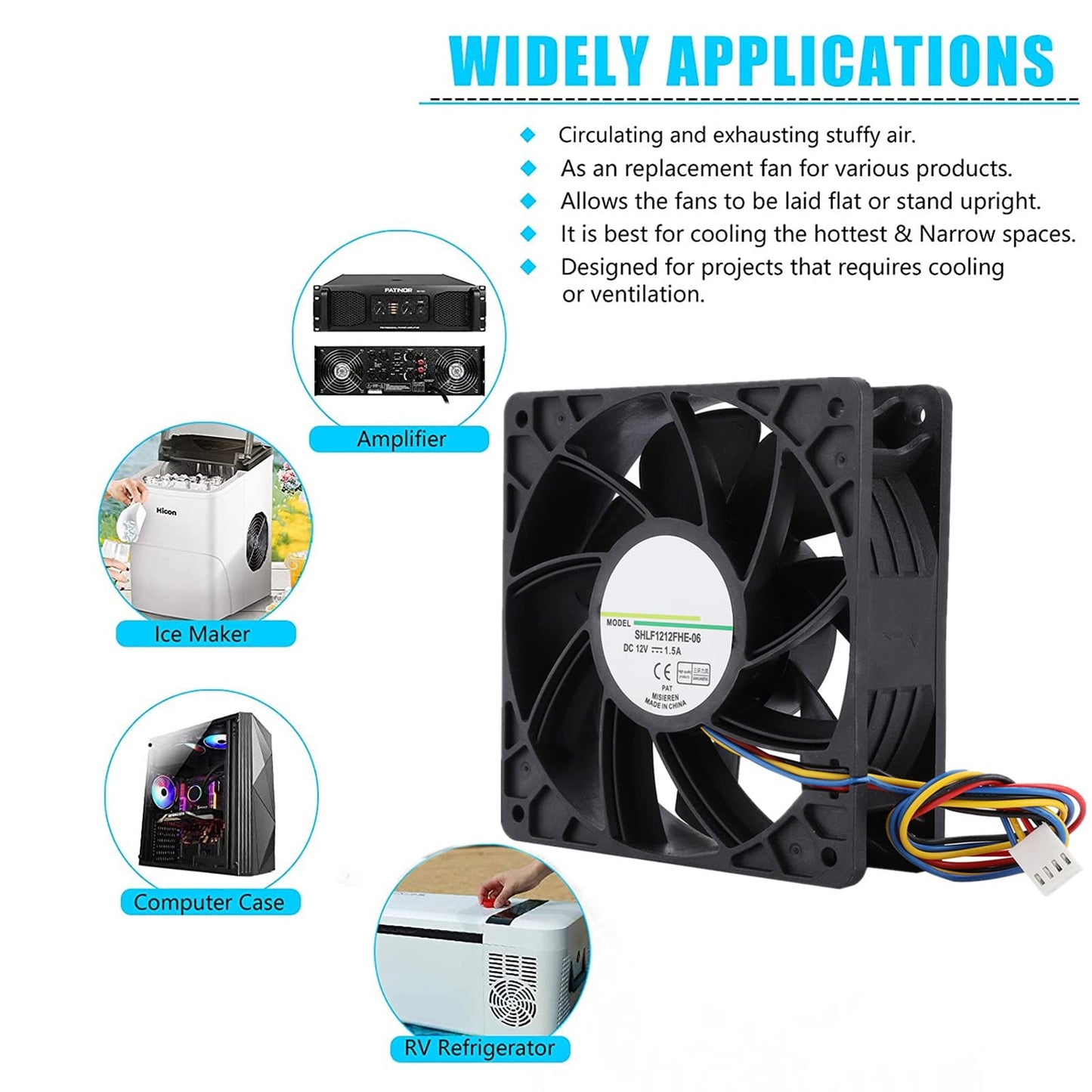4-Pin Premium Quiet Cooling Fan,12V 1.5A Ball Bearings Dc Cooling Fan,PWM Heavy Duty Cooling Fan - 4500 RPM - 200CFM - 120mm