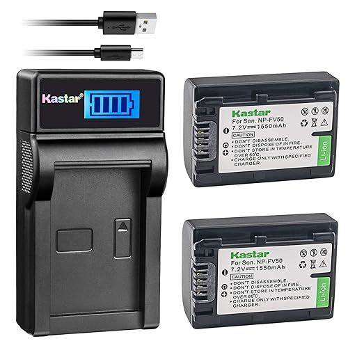 Kastar Battery (X2) & LCD USB Charger Replacement for Sony NP-FV50 NP-FV40 NP-FV30 CX220 CX230 CX290 CX330 CX380 CX430V CX900 PJ200 PJ230 PJ340 PJ380