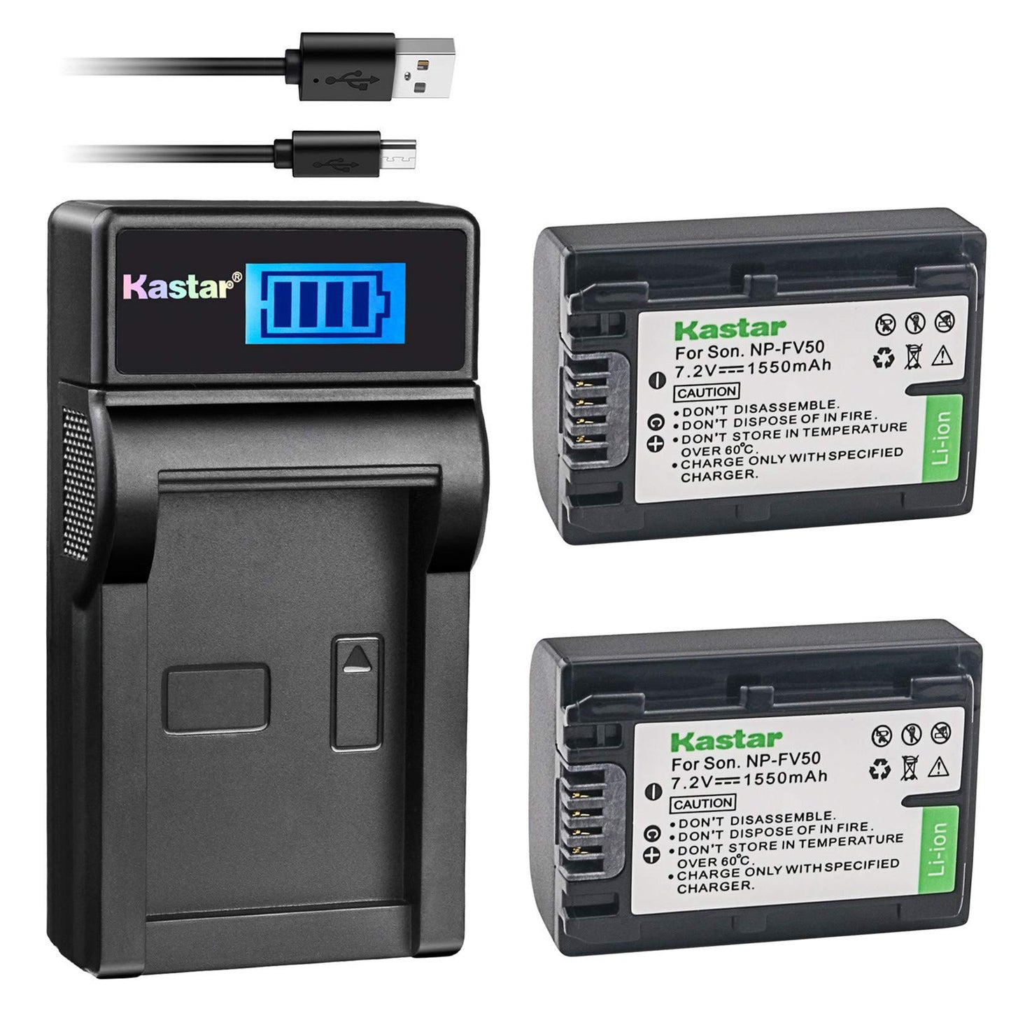 Kastar Battery (X2) & LCD USB Charger Replacement for Sony NP-FV50 NP-FV40 NP-FV30 CX220 CX230 CX290 CX330 CX380 CX430V CX900 PJ200 PJ230 PJ340 PJ380