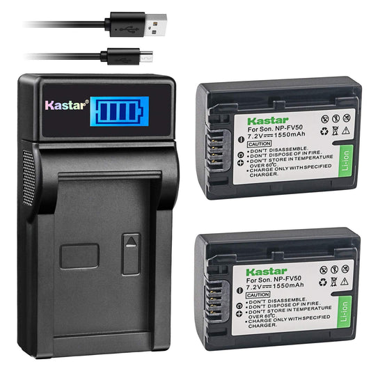 Kastar Battery (X2) & LCD USB Charger Replacement for Sony NP-FV50 NP-FV40 NP-FV30 CX220 CX230 CX290 CX330 CX380 CX430V CX900 PJ200 PJ230 PJ340 PJ380