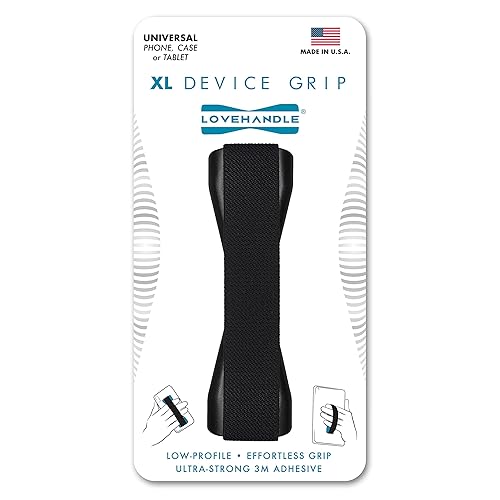 LoveHandle Tablet/XL Grip for Most Tablets and Large Smartphones, Black Elastic Strap Finger Grip with Black Base (LHT-01-Black)
