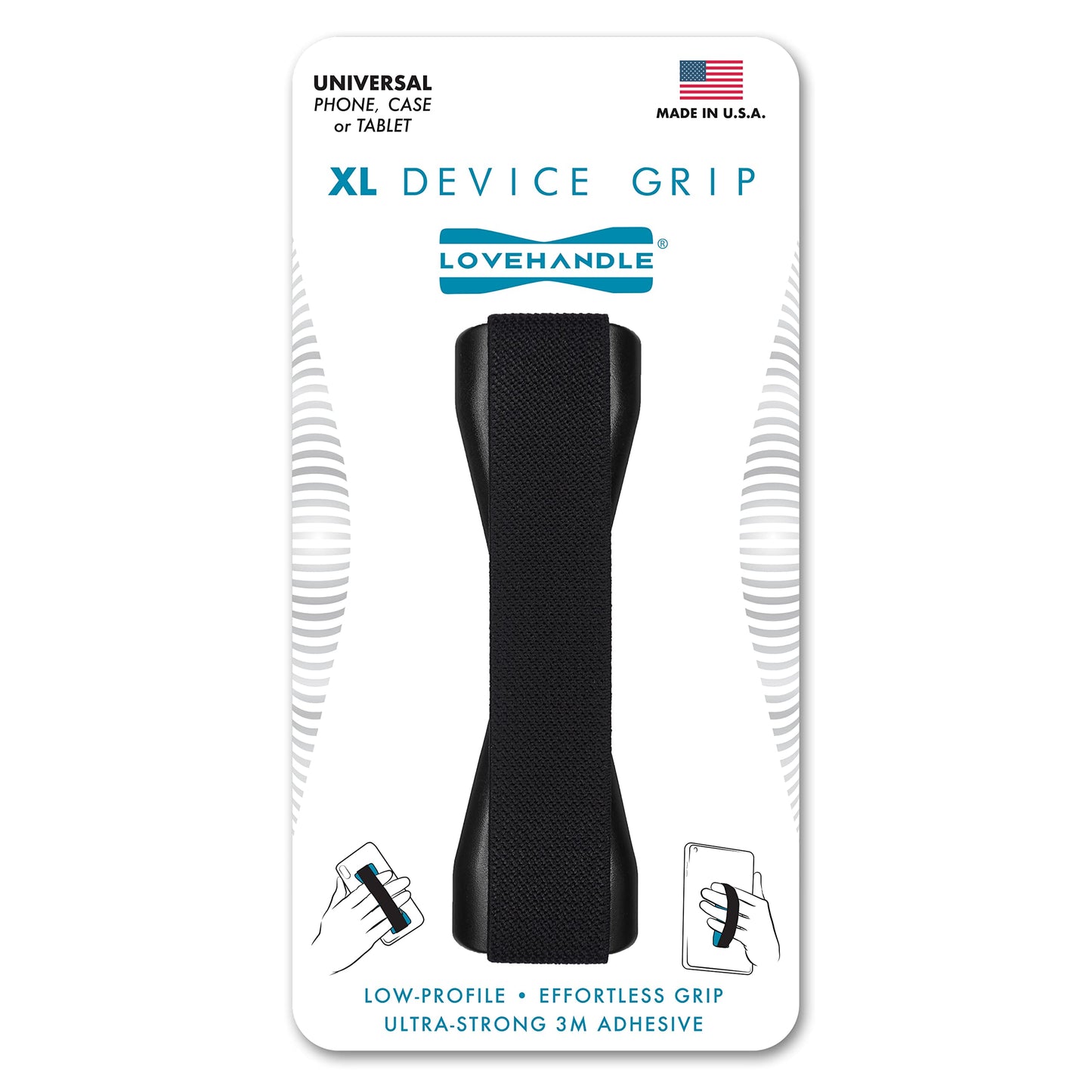 LoveHandle Tablet/XL Grip for Most Tablets and Large Smartphones, Black Elastic Strap Finger Grip with Black Base (LHT-01-Black)