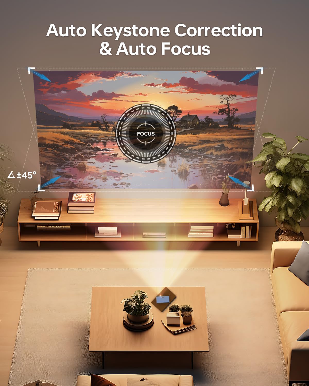 Ultra Mini Pocket Projector - DLP Smart Projector with WiFi and Bluetooth: Built in Battery/Apps/Speaker, 4K/1080p Support, Auto Focus & Keystone