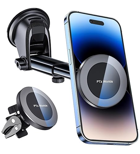 PTz Words for MagSafe Windshield Mount - Magnetic Phone Holder for Car, Suction Cup, High Heat Resistant, Super Strong Magnets, Compatible
