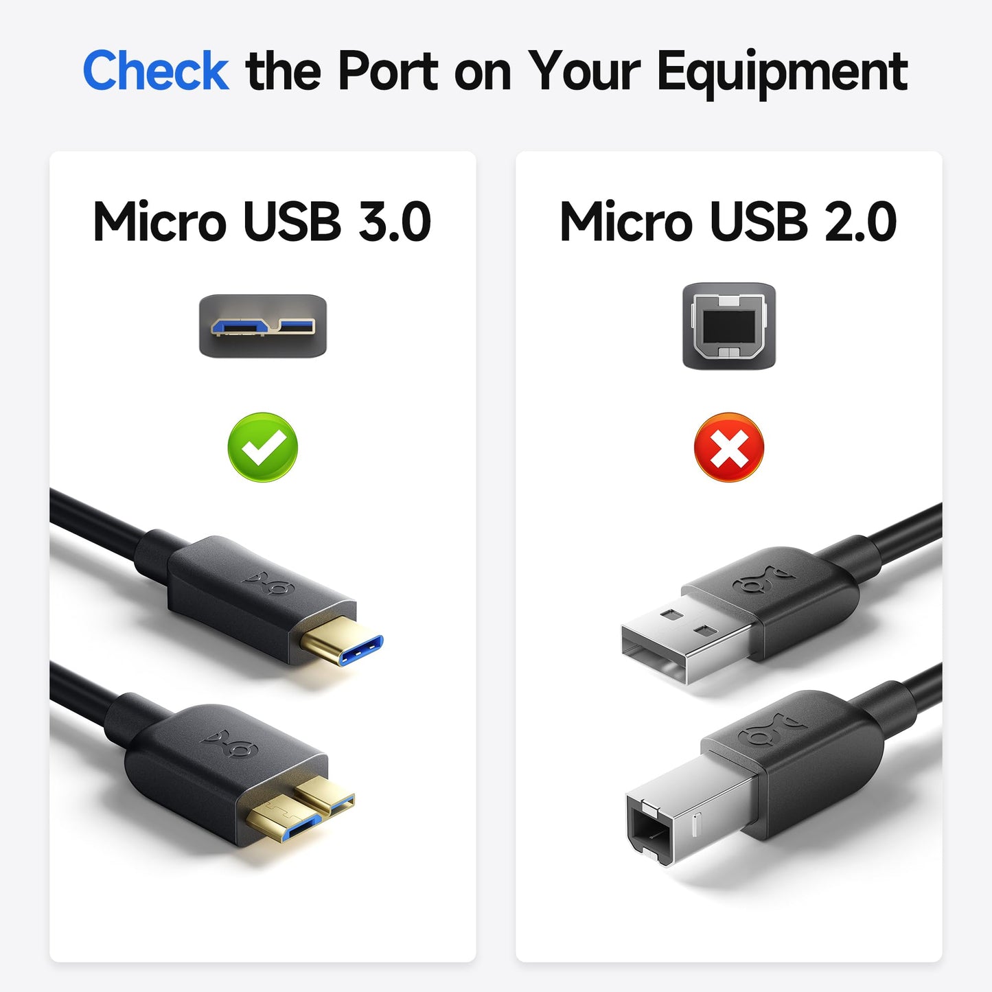 Cable Matters 10Gbps Short USB C to Micro USB 3.0 Cable - 1ft, USBC Hard Drive Cable, Micro B to USBC Cord, Compatible with Seagate, LaCie, Toshiba