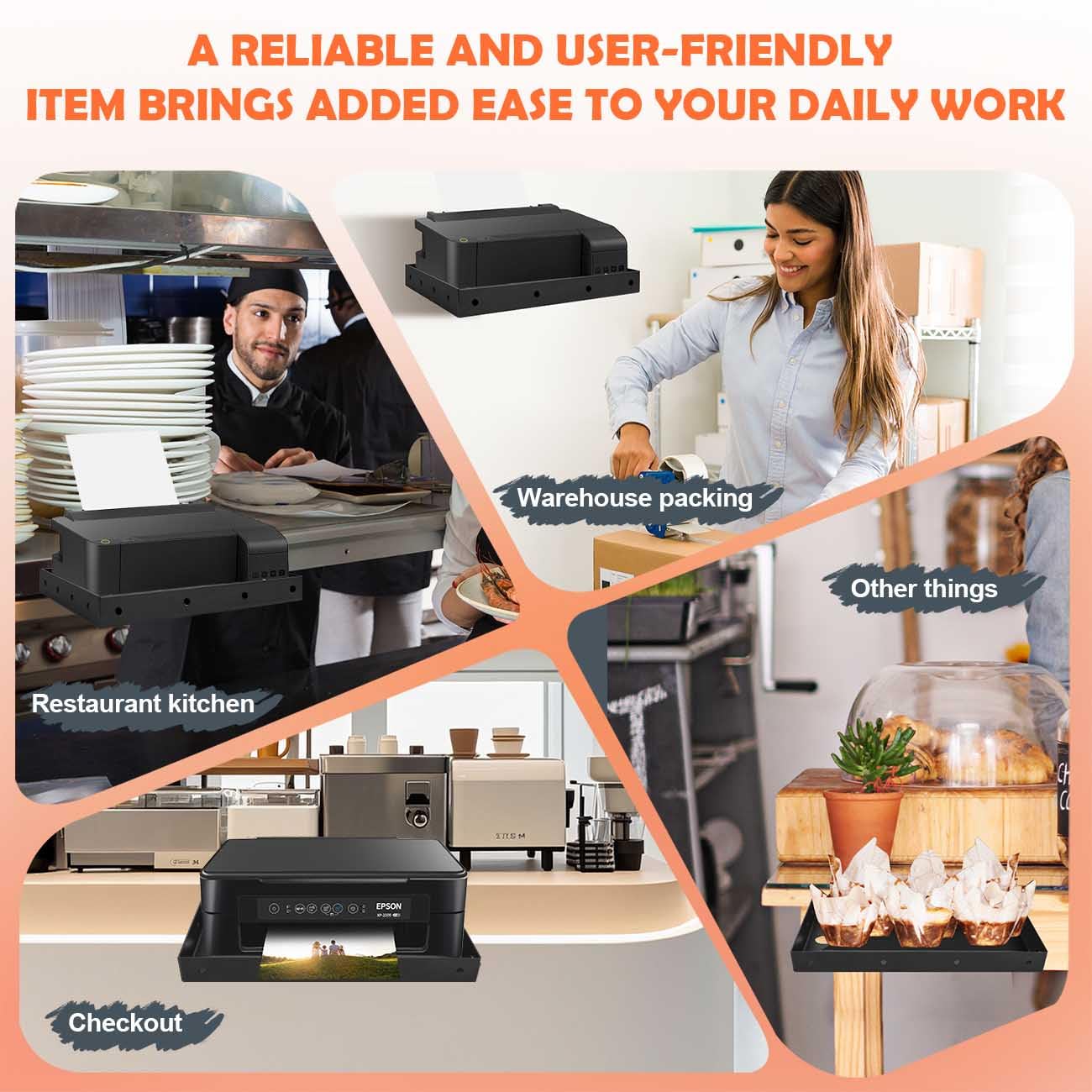 Ecliptica 2 Pack Printer Tray & Shelf for POS KDS Kitchen Thermal Printers, 10.24 x 6.5 Inch Wall or Edge Mount Shelf with 4 Mounting Holes Per Side