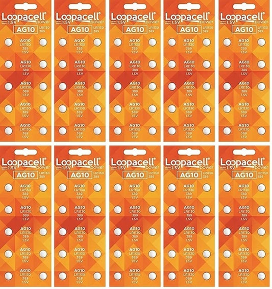 LOOPACELL AG10 LR1130 SR1130SW Alkaline Button Cell 100 Batteries