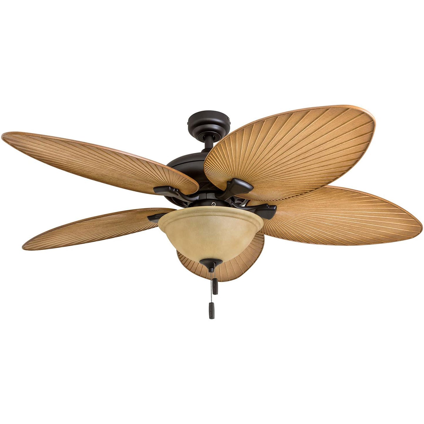 Honeywell Ceiling Fans Palm Valley, 52 Inch Tropical Indoor Outdoor Ceiling Fan with Light, Pull Chain, Three Mounting Options, 5 Palm Leaf Blades