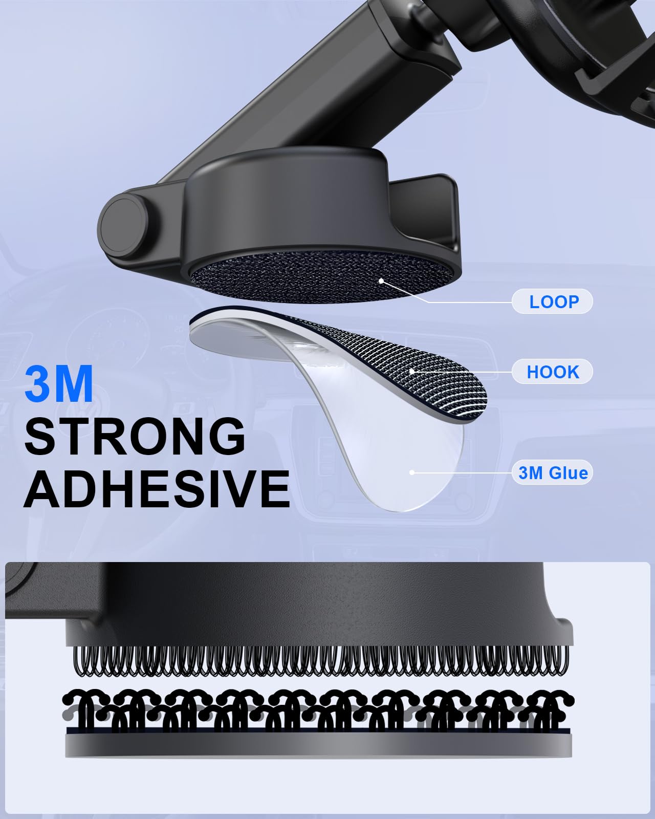 Ciencimy Phone Holder Car [Reusable Velcro Design] Universal Dashboard Windshield Phone Mount for Car,[One Finger Release],360° Rotation Car Phone