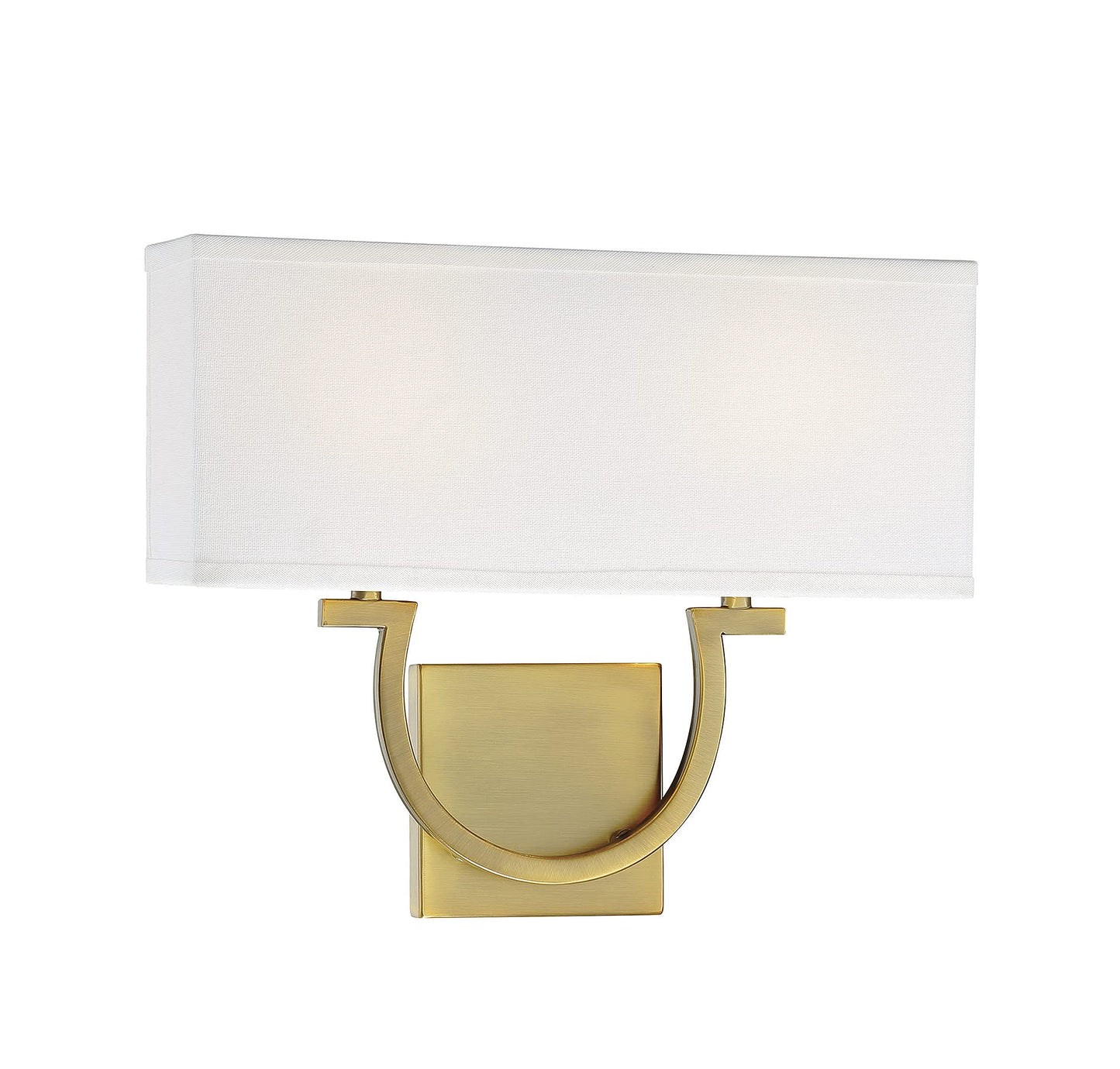 Savoy House 9-998-2-322 Rhodes Modern White Linen Wall Sconce, 2-Light 120 Total Watts, 12" H x 14" W, Warm Brass