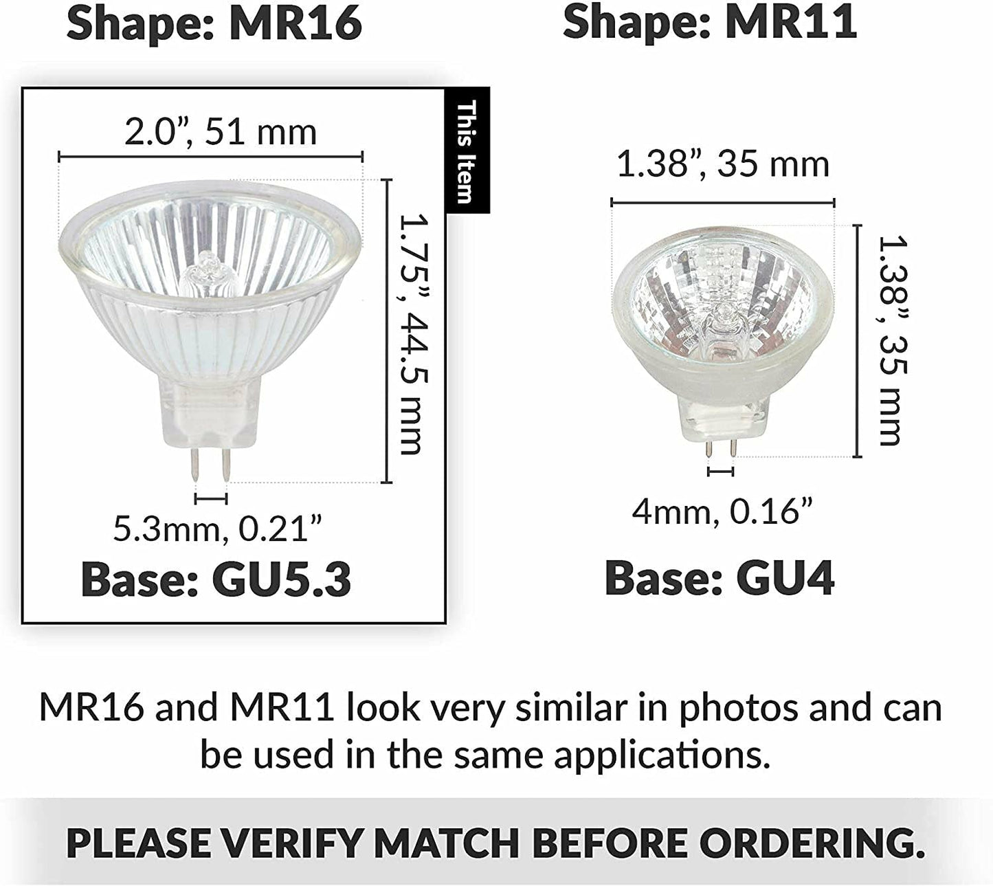 Simba Lighting Halogen MR16 20W 12V Light Bulbs, GU5.3 Base, 2700K, 6 Pack
