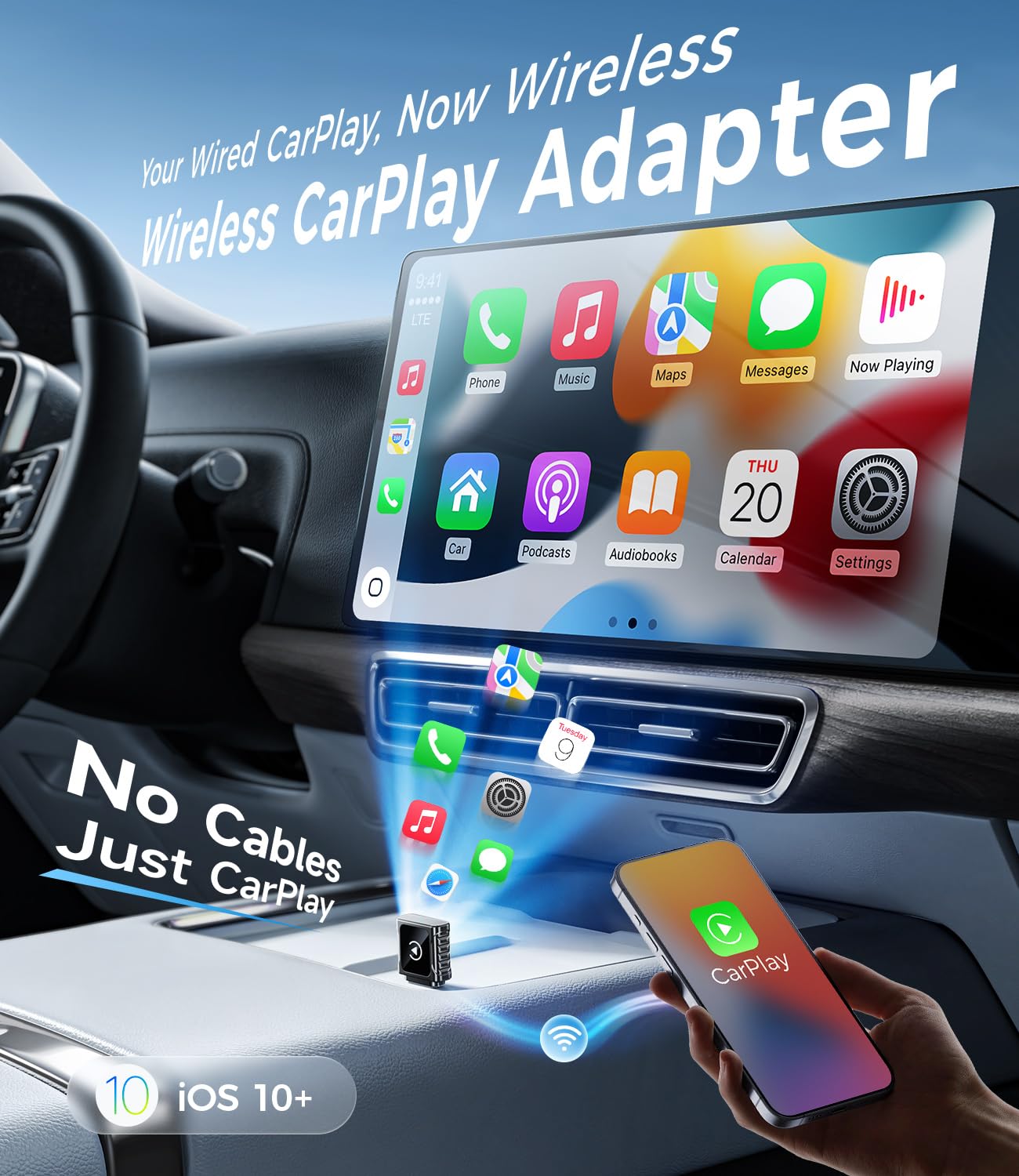 JDG Wireless CarPlay Adapter, Converts Wired CarPlay to Wireless, for Cars with Built-in Wired Apple Carplay, Super Mini USB Design Car Play Adapter