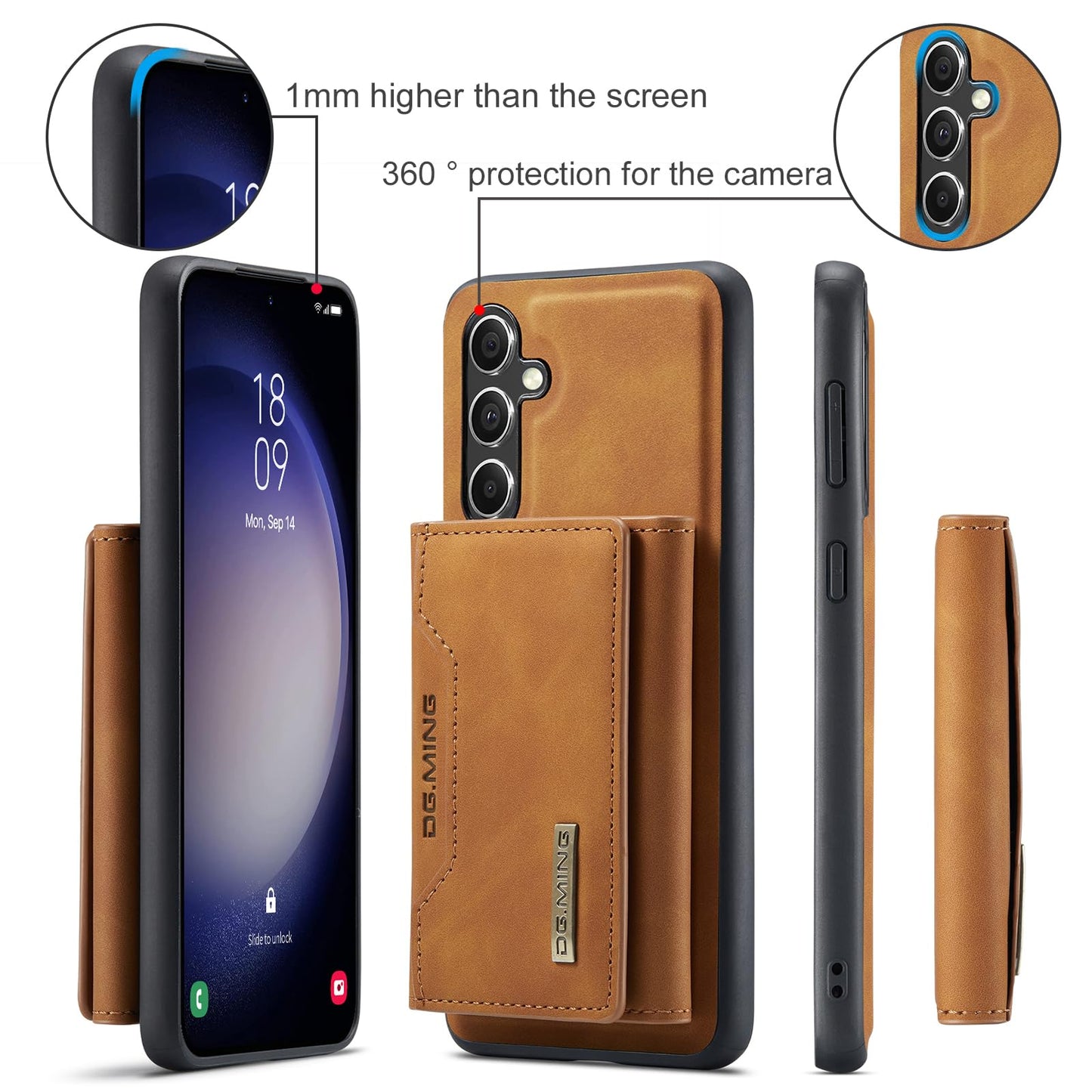 Oidealo Trifold Wallet Phone Case for Samsung Galaxy A55, 2 in 1 Magnetic Detachable, Retro PU Leather Shockproof 8-Slot Card Holder Kickstand (Brown)