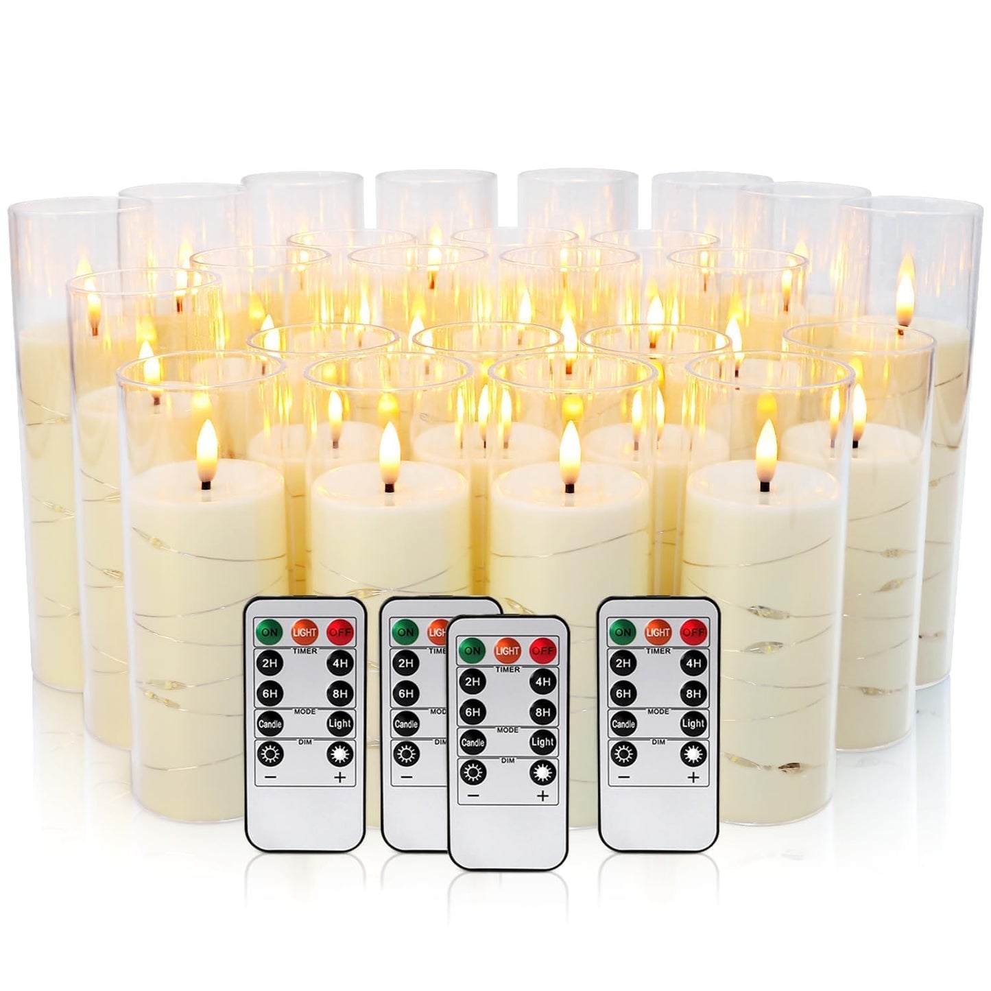 Grcdoyvl 24-Piece Ivory Flameless LED Candles with Remote, Embedded Fairy Lights for Christmas Decor. Battery-Powered with Timer, Safe & Elegant