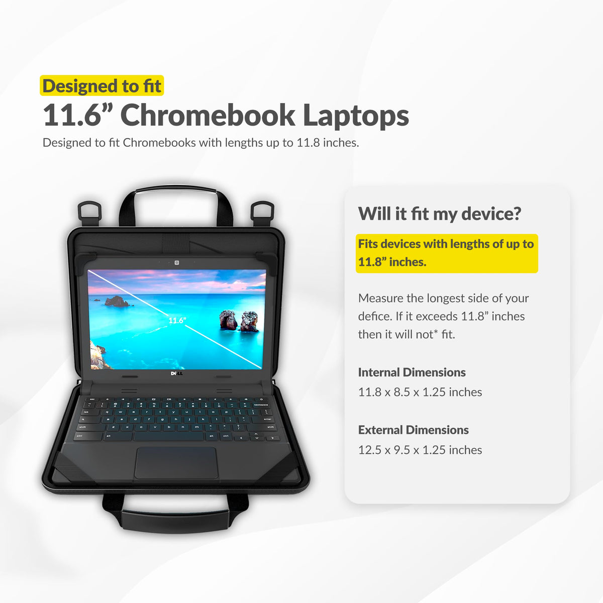 UZBL 11-11.6 Inch Always-on Chromebook Protective Hard Case with Adjustable Shoulder Strap and Carrying Handles