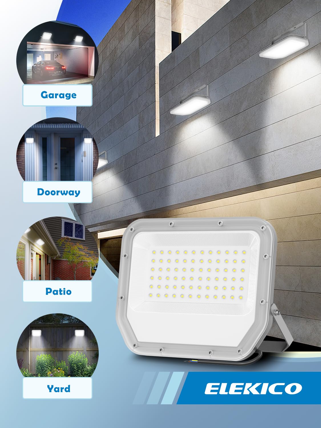 ELEKICO 2 Pack Super Bright 6500k 10000lm LED Flood Lights Outdoor,100w Led Outside Lights for Yard Outdoor Waterproof Work Lighting Floodlight