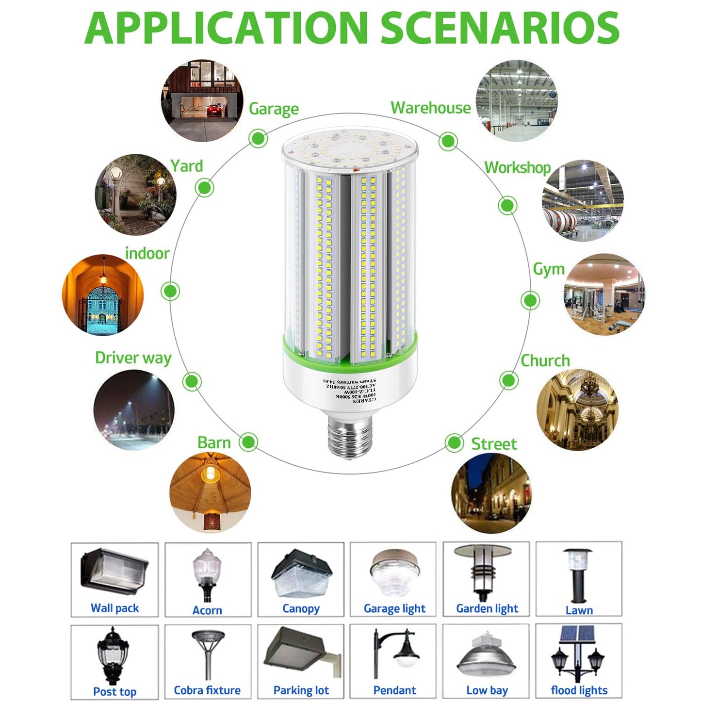 GTAREN 2-Pack 100W LED Corn Bulbs,5000K,AC110-277V,14000lm,E26/E39 Base,LED Replacement Metal Halide HID CFL for Commercial Industrial Lighting