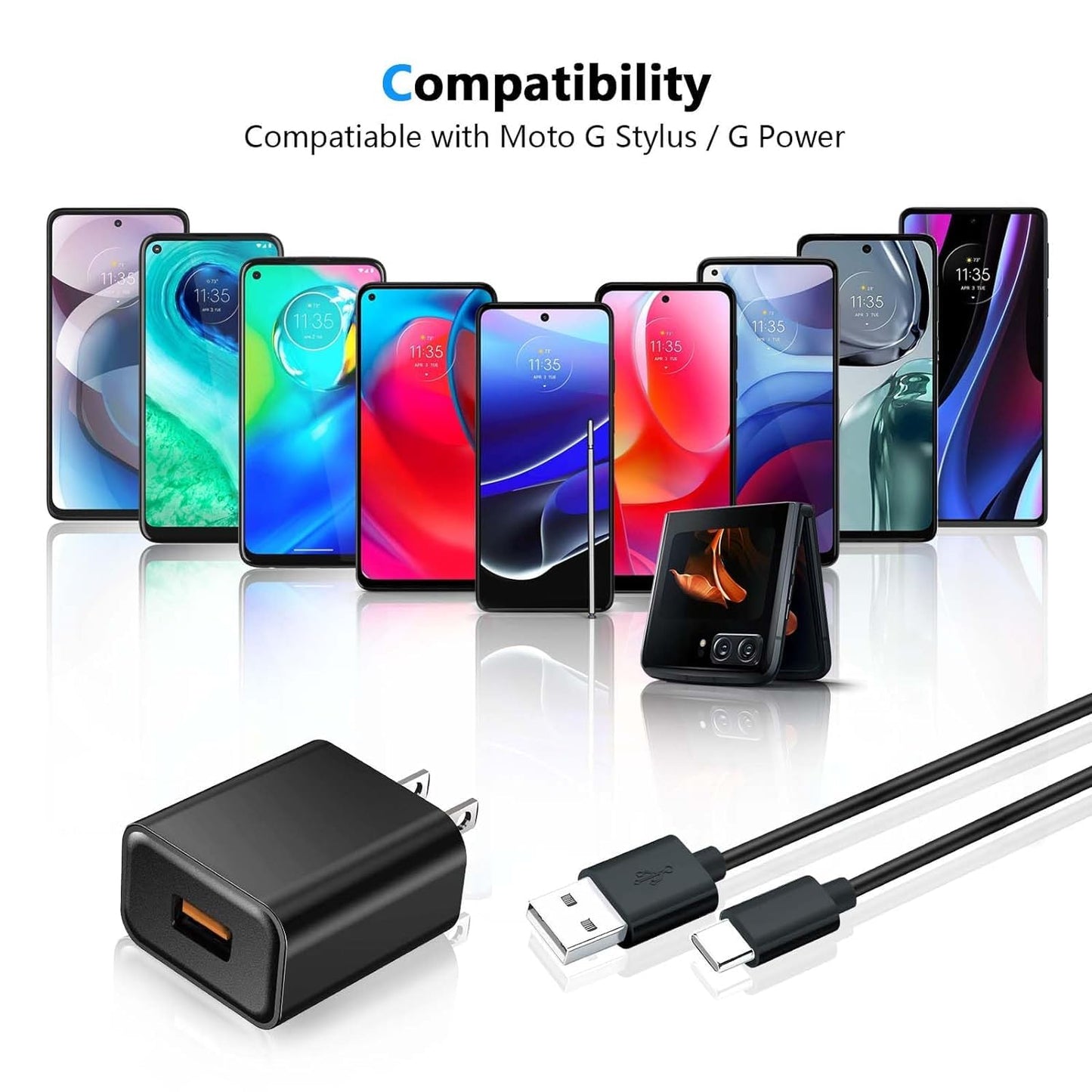 2-Pack 10FT USB C Charger for Motorola TurboPower, Moto G Power 5G 2025 2024, G Stylus, One 5G UW Ace, Edge 5G UW,G100, G Play, Edge+ (2022/2023)
