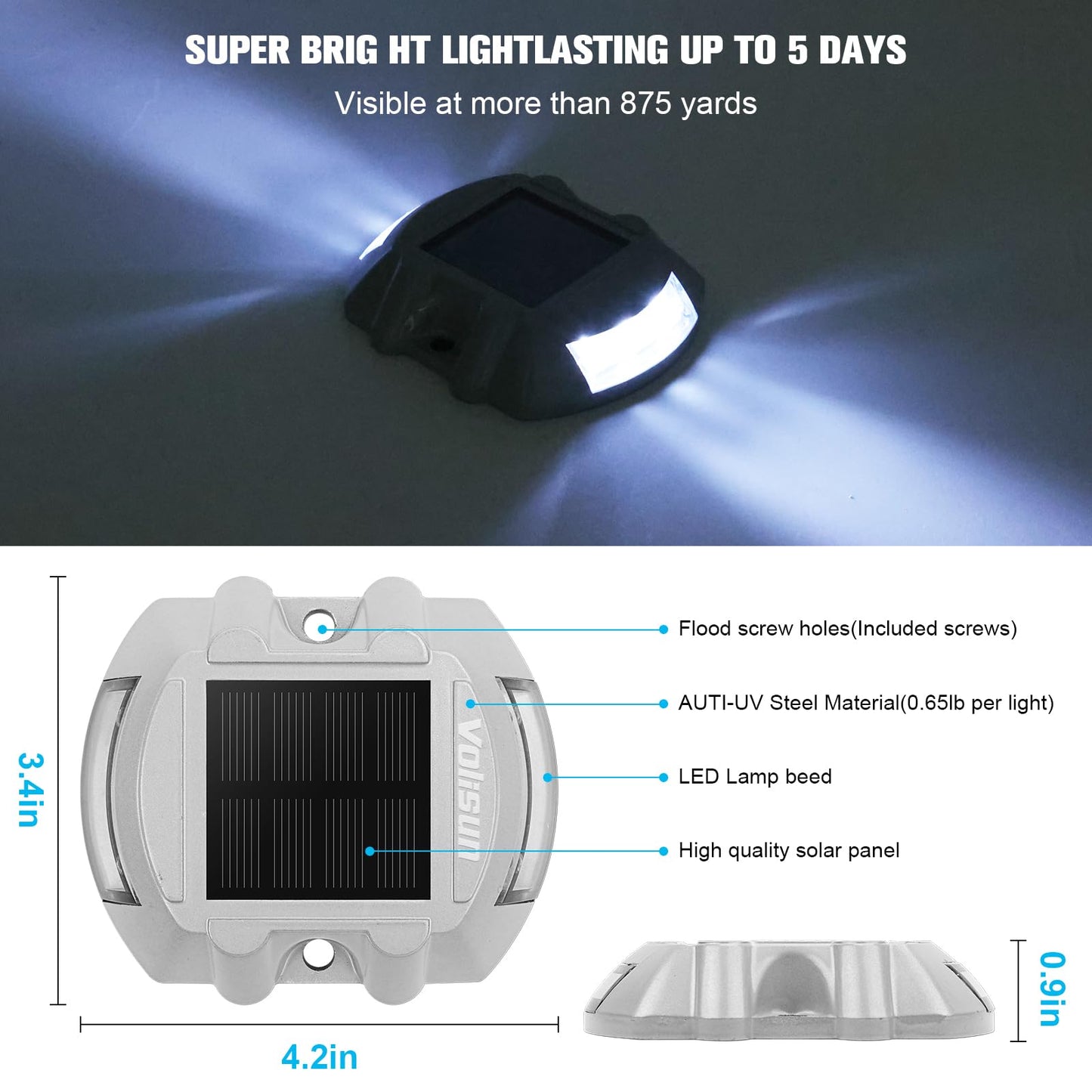 VOLISUN Solar Deck Lights Driveway Dock Lights, 12-Pack Led IP68 Waterproof Outdoor Warning Step Lights for Driveway Sidewalk Garden Pathway