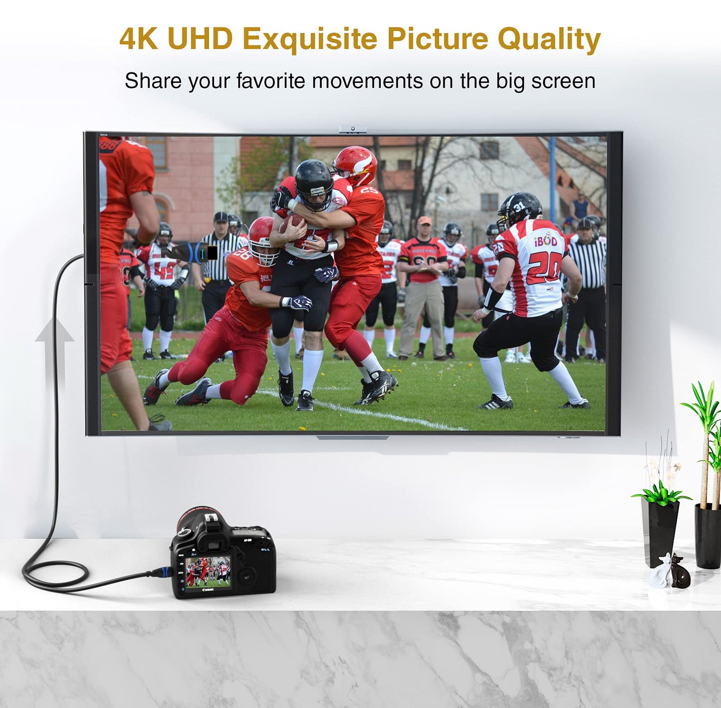 BlueRigger Mini HDMI to HDMI Cable (10FT, 4K 60Hz HDR, Bidirectional High Speed HDMI 2.0 Cord, Ethernet, Audio Return) Compatible with DSLR Camera