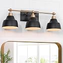 GEPOW Bathroom Wall Light Fixtures, 3-Light Black Gold Vanity Light, Modern Farmhouse Wall Lamp Over Mirror for Hallway, Bedroom, Kitchen, and Living